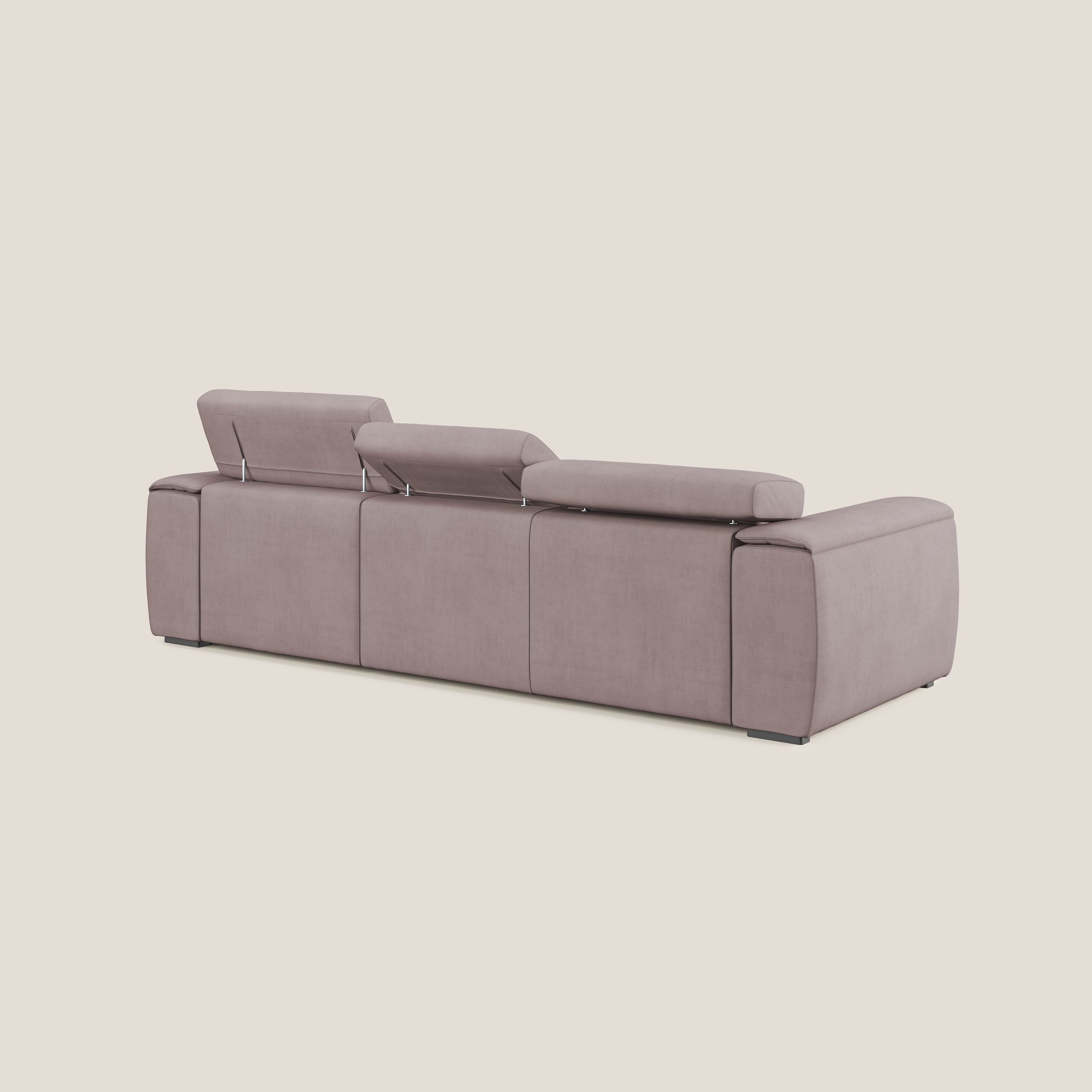 Zeno Divano con pouf estraibile poggiapiedi a 3 sedute in tessuto morbido impermeabile T02 rosa - divitt.sbs