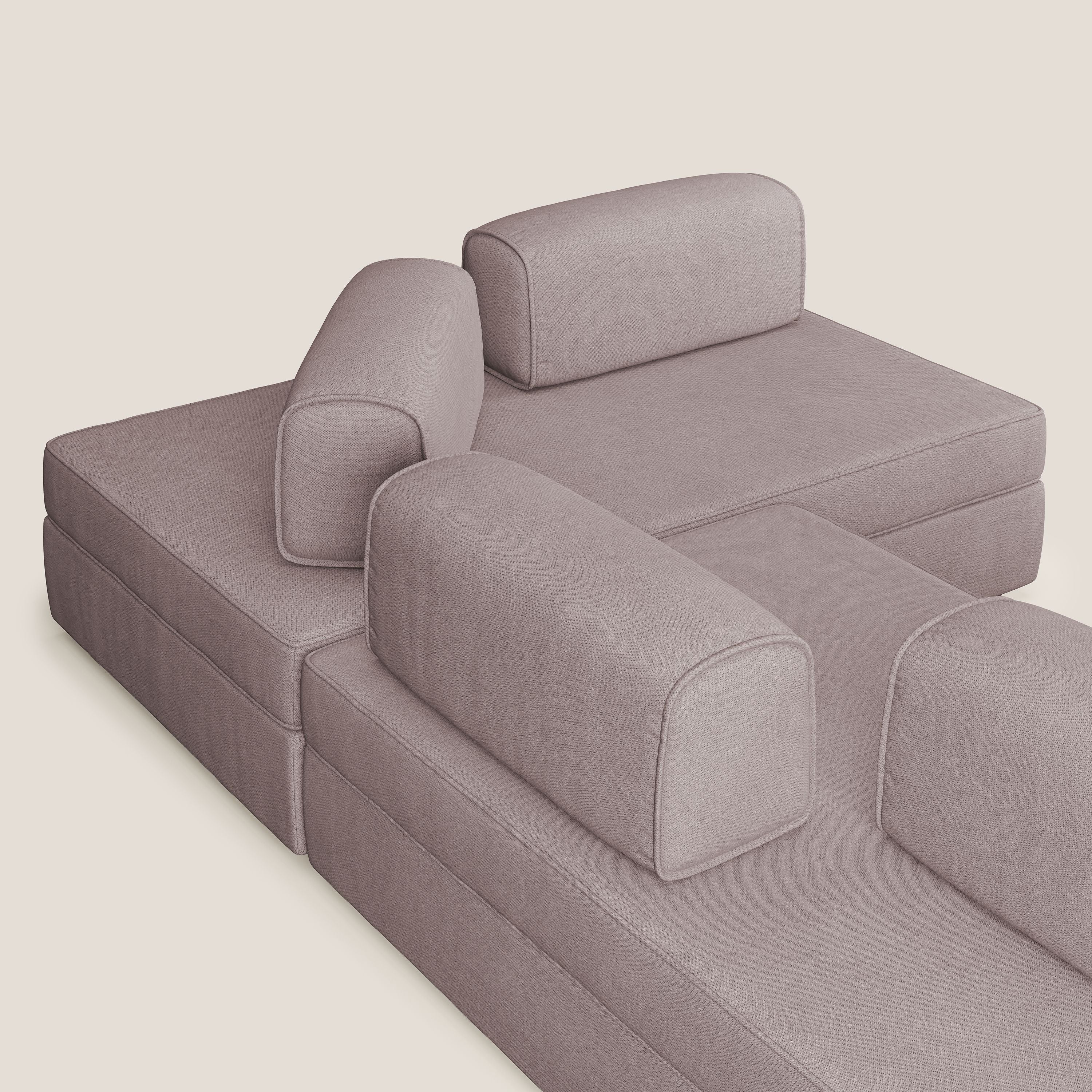 Liberty divano angolare con pouf estraibile e schienali movibili in tessuto morbido impermeabile T02 rosa - divitt.sbs