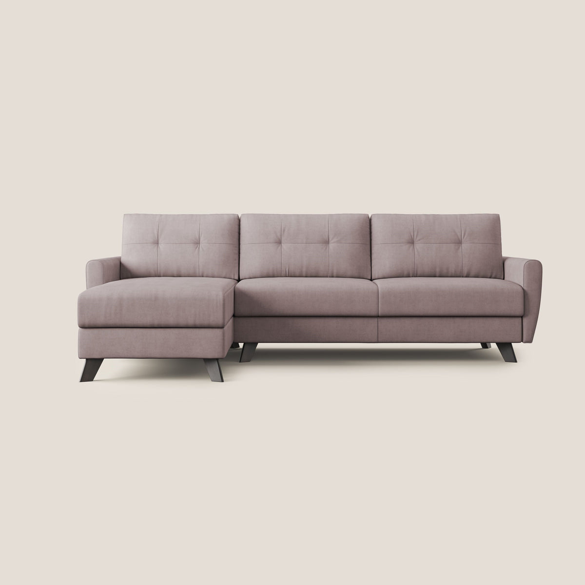 Callisto Divano letto angolare con penisola in tessuto morbido impermeabile T02 rosa - divitt.sbs