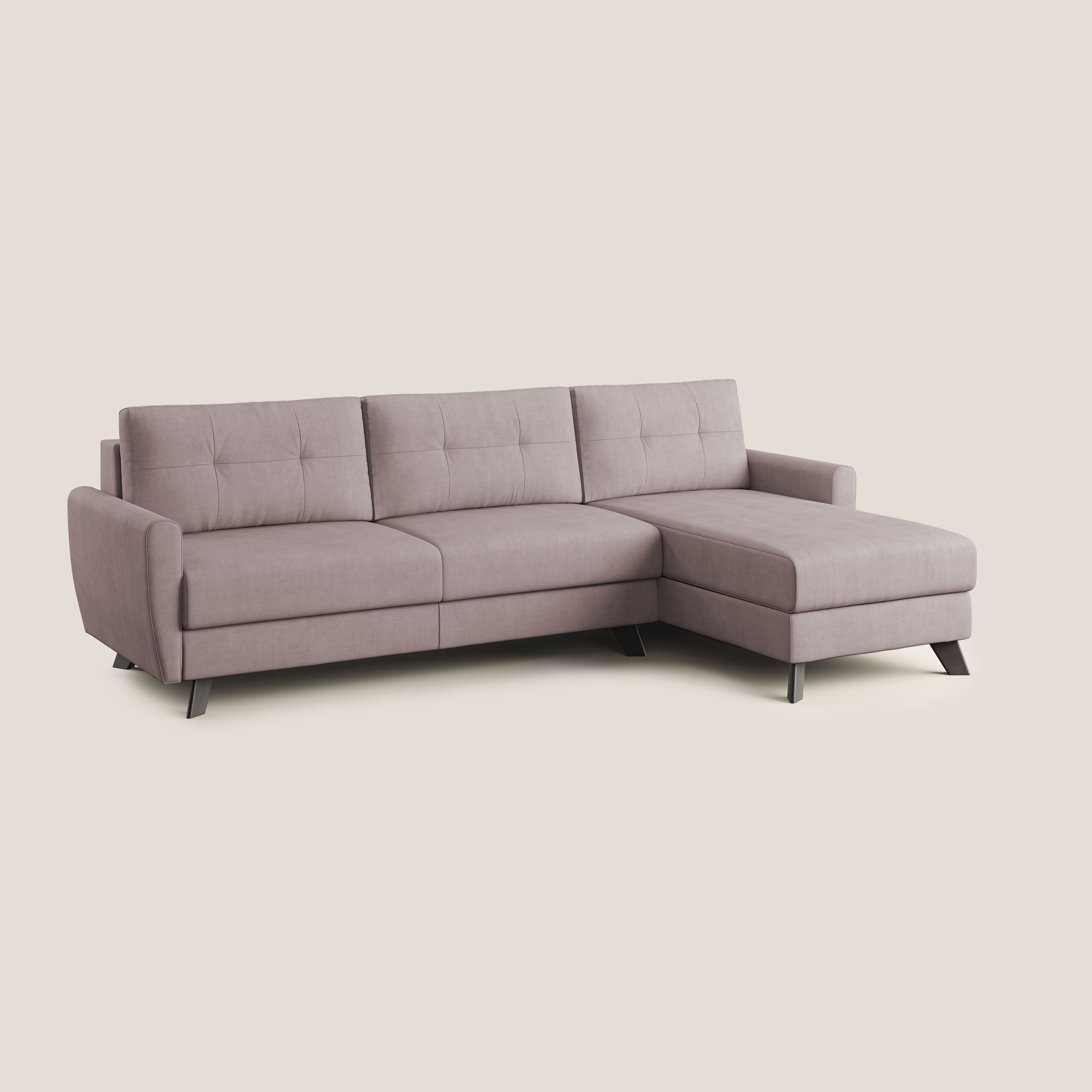 Callisto Divano letto angolare con penisola in tessuto morbido impermeabile T02 rosa - divitt.sbs