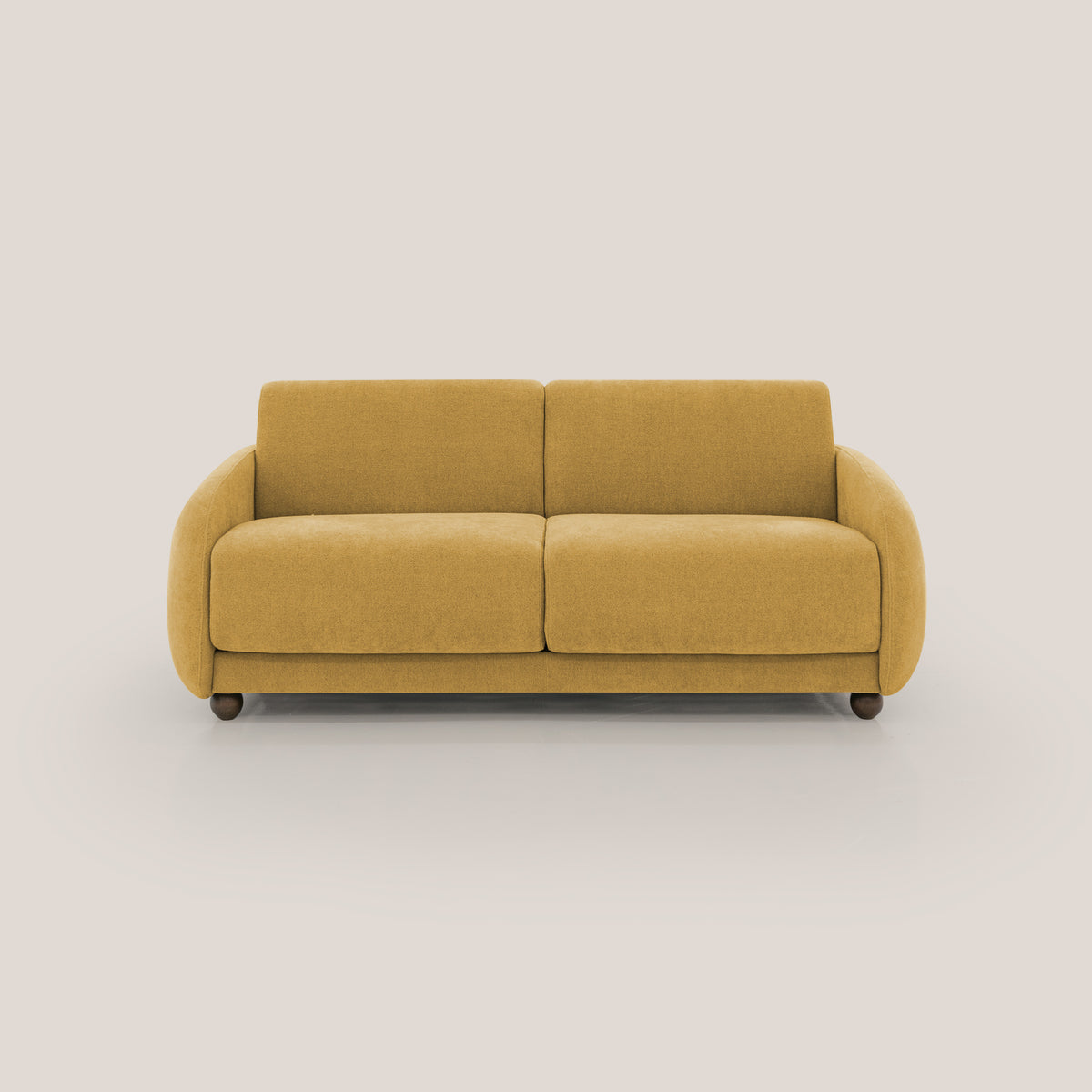 Giglio divano letto scandinavo japandi con materasso H18 cm in tessuto Bouclé impermeabile T07 giallo - divitt.sbs