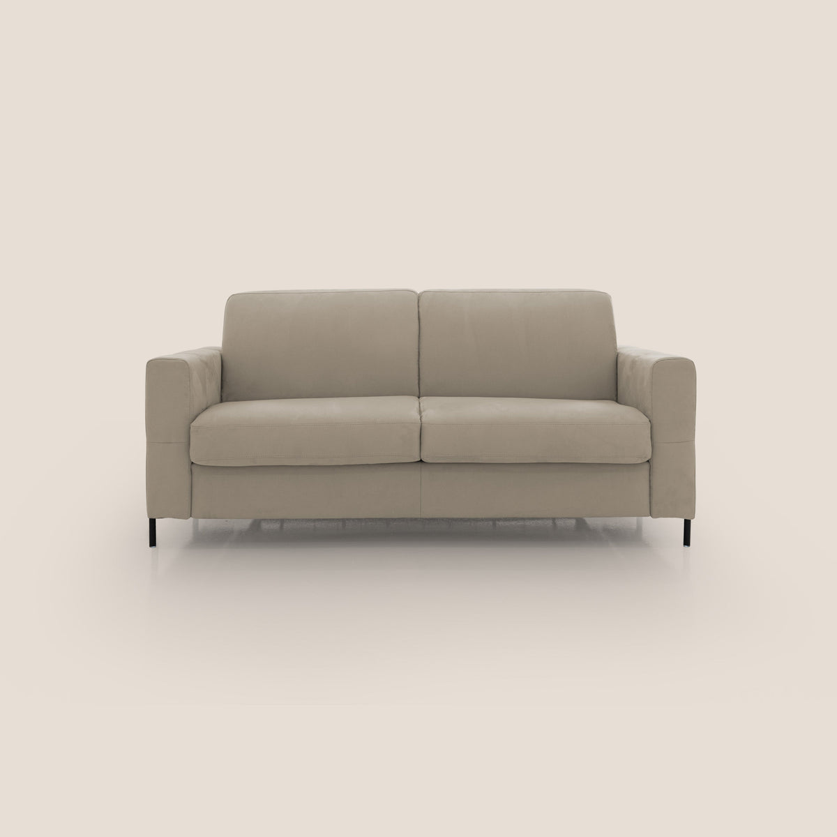Ortensia divano letto materasso H18 cm con piedi alti in elegante microfibra smacchiabile T11 tortora - divitt.sbs