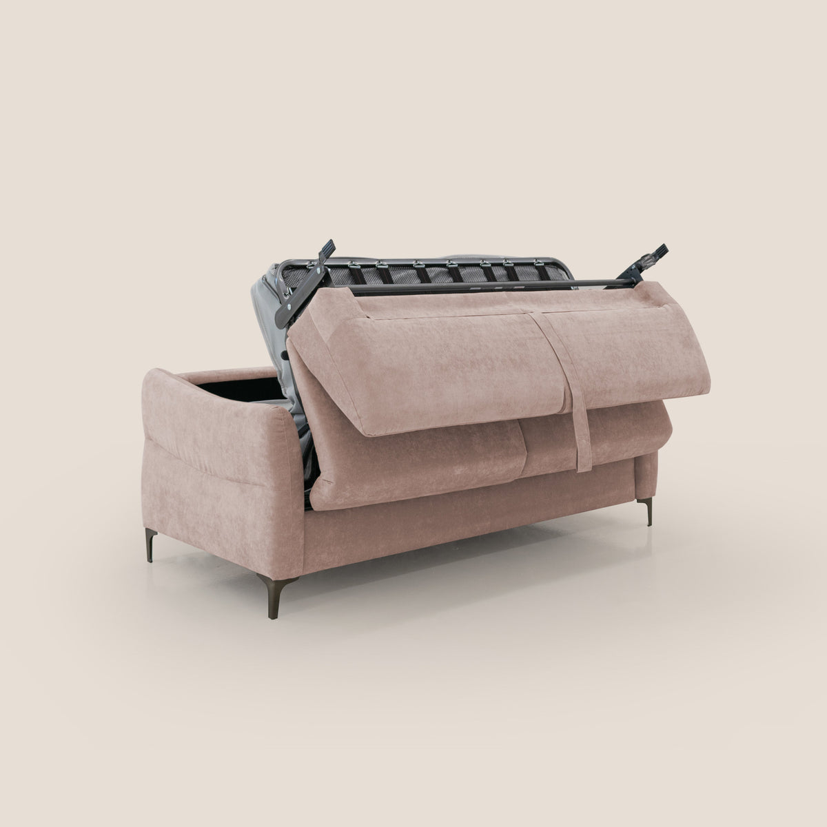 Dalia divano letto con materasso H18 cm e piedi alti in raffinato tessuto smacchiabile T17 rosa - divitt.sbs