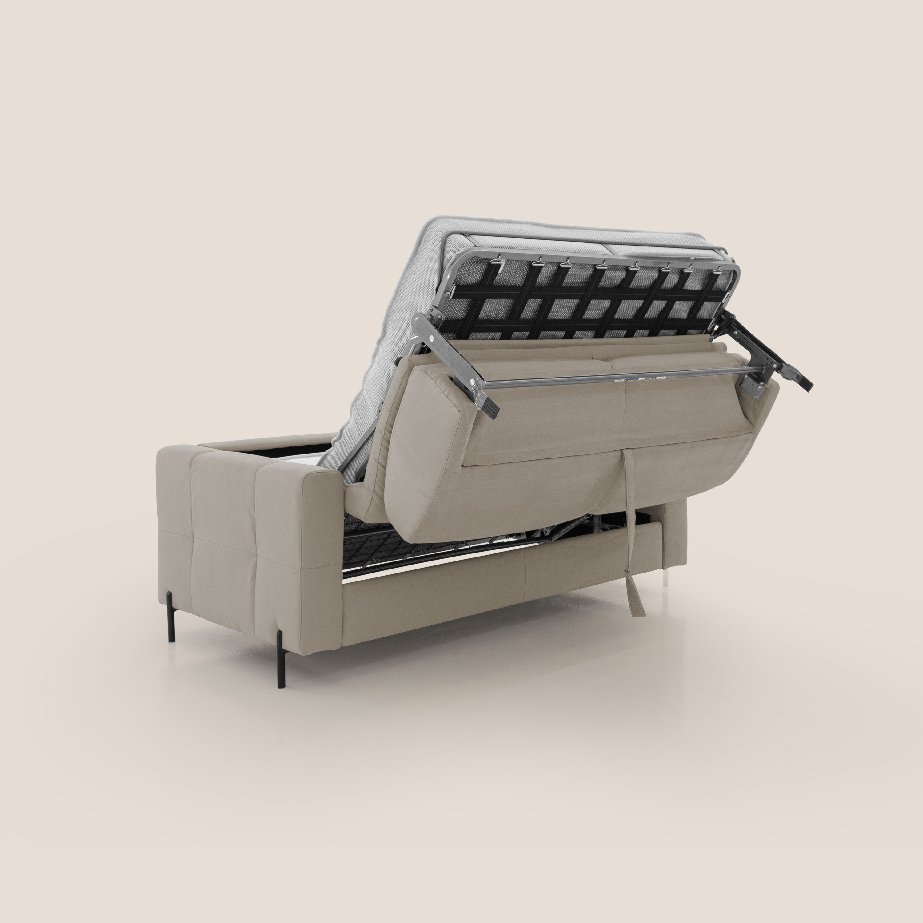 Ortensia divano letto materasso H18 cm con piedi alti in elegante microfibra smacchiabile T11 tortora - divitt.sbs