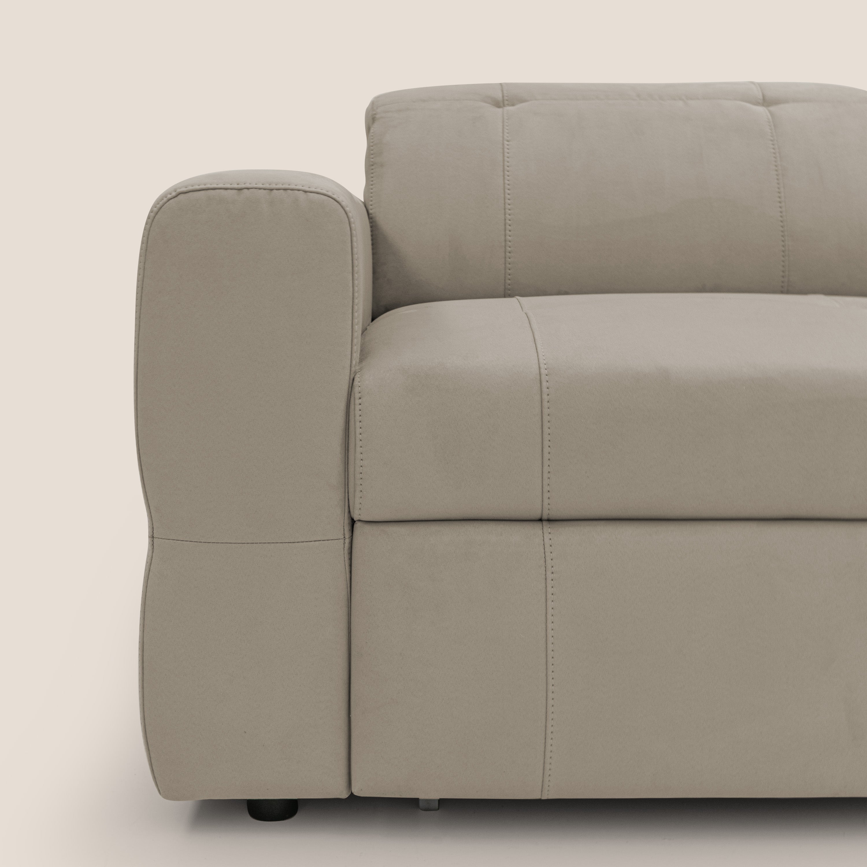 Kronos Divano angolare con poggiapiedi estraibile e pouf contenitore mobile in microfibra impermeabile T11 tortora - divitt.sbs