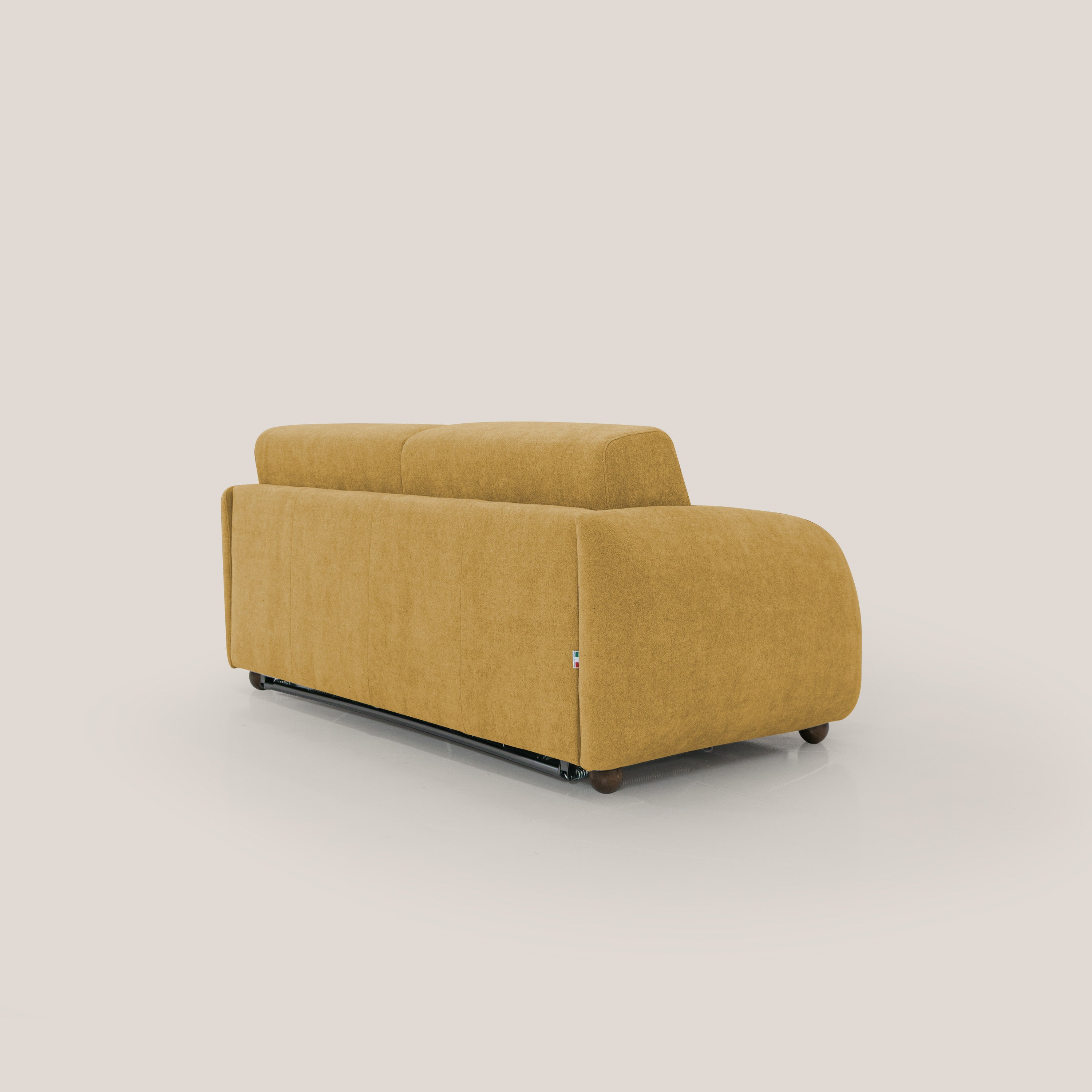 Giglio divano letto scandinavo japandi con materasso H18 cm in tessuto Bouclé impermeabile T07 giallo - divitt.sbs