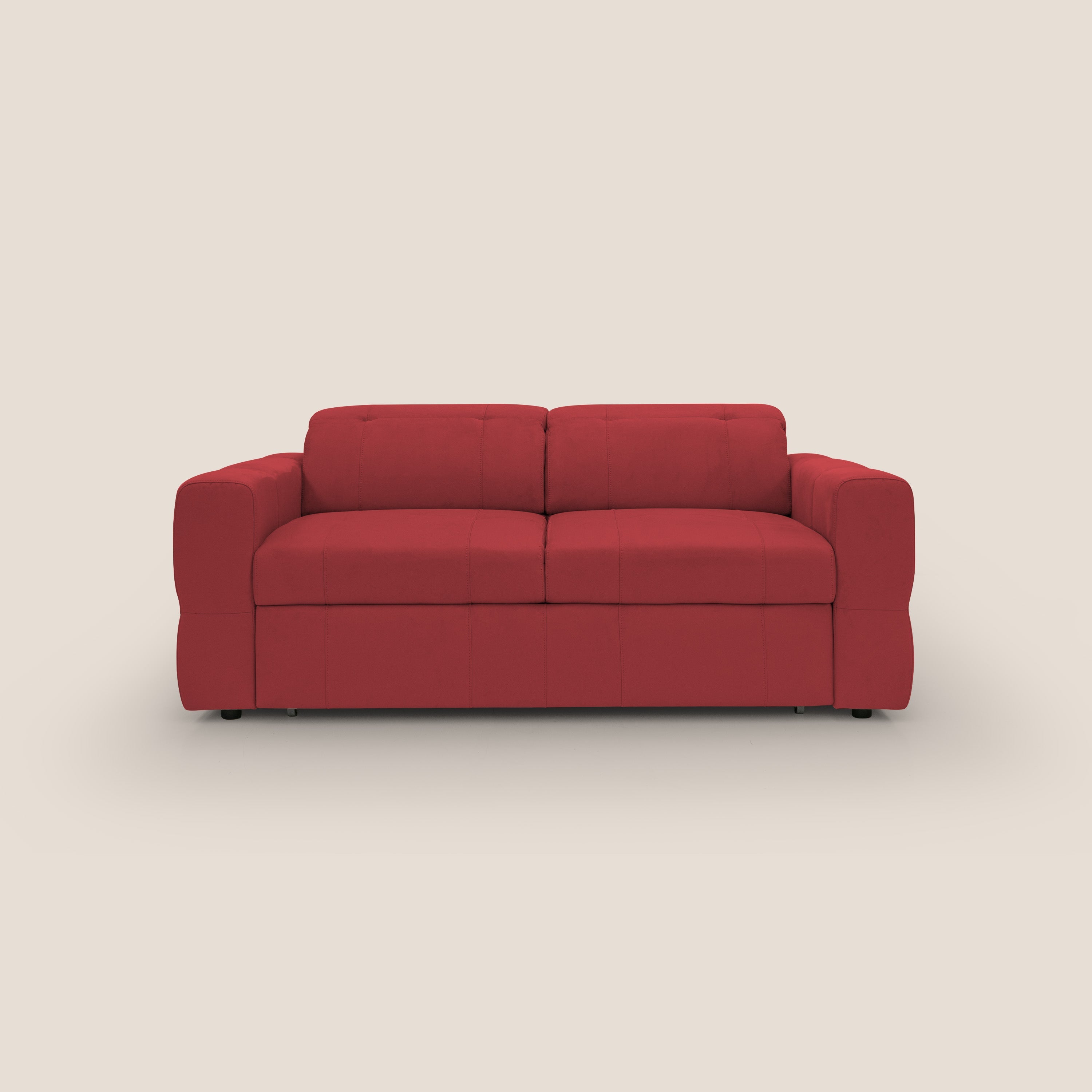 Kronos Divano con pouf estraibile poggiapiedi e poggiatesta reclinabili in morbida microfibra impermeabile T11 rosso - divitt.sbs