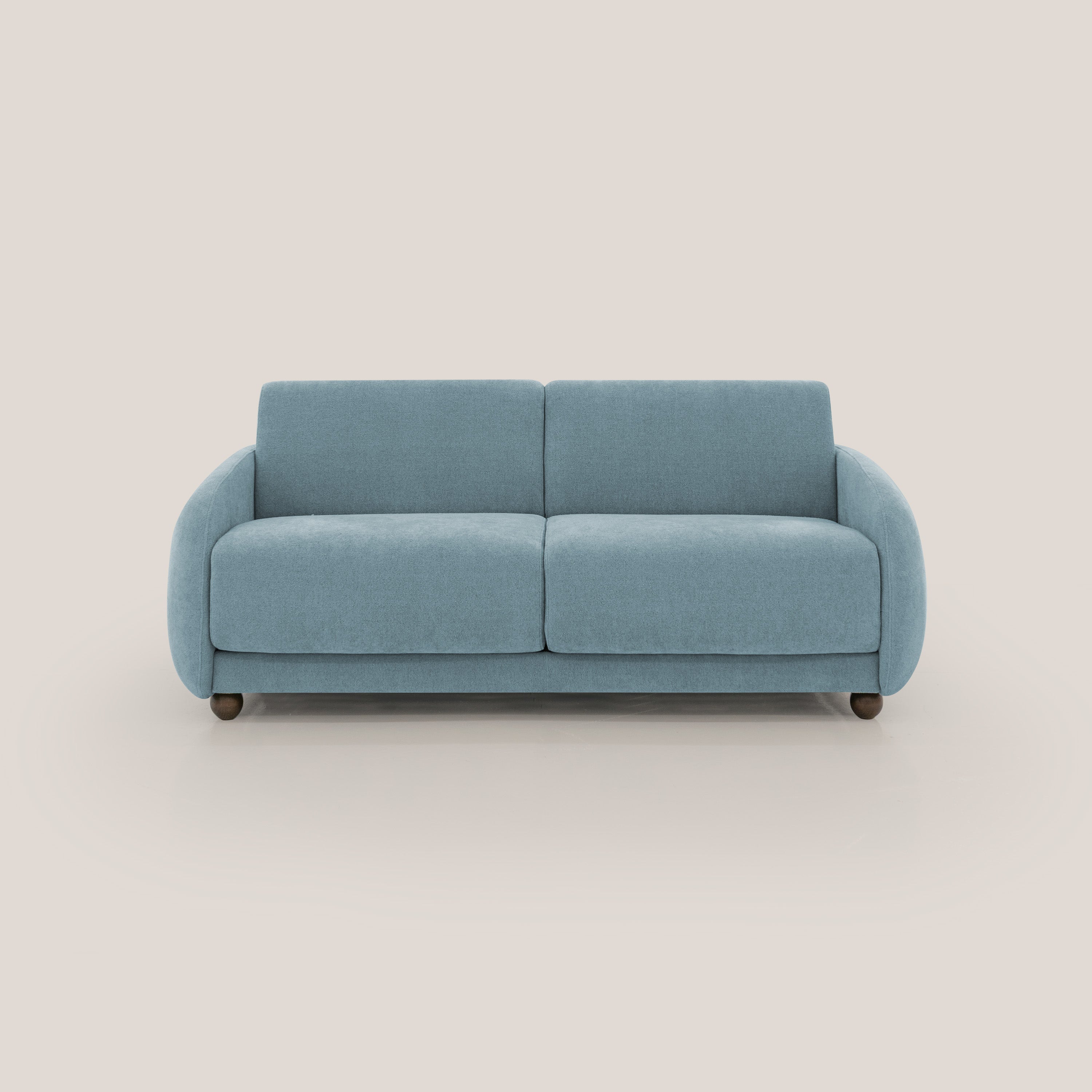 Giglio divano letto scandinavo japandi con materasso H18 cm in tessuto Bouclé impermeabile T07 carta da zucchero - divitt.sbs