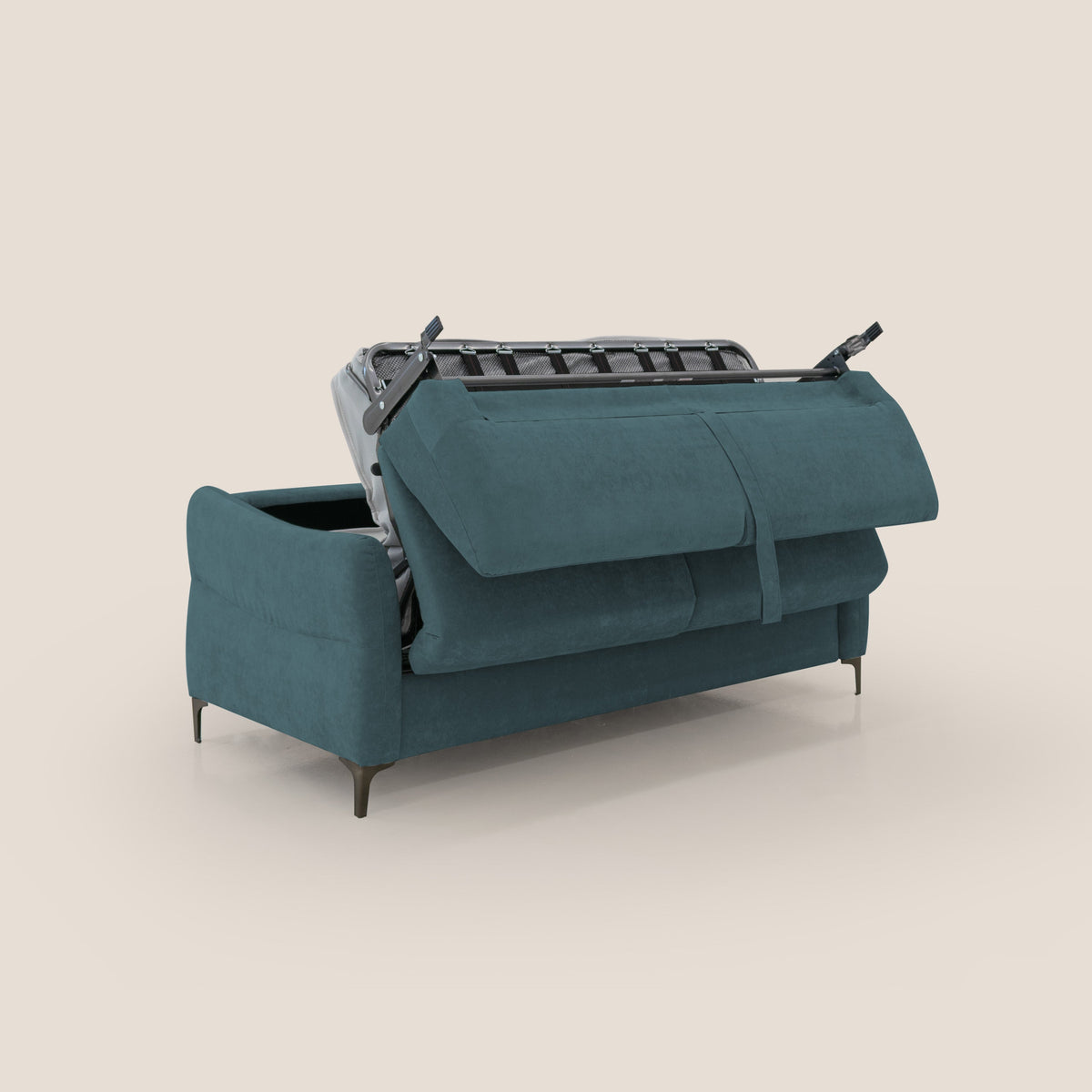 Dalia divano letto con materasso H18 cm e piedi alti in raffinato tessuto smacchiabile T17 petrolio - divitt.sbs