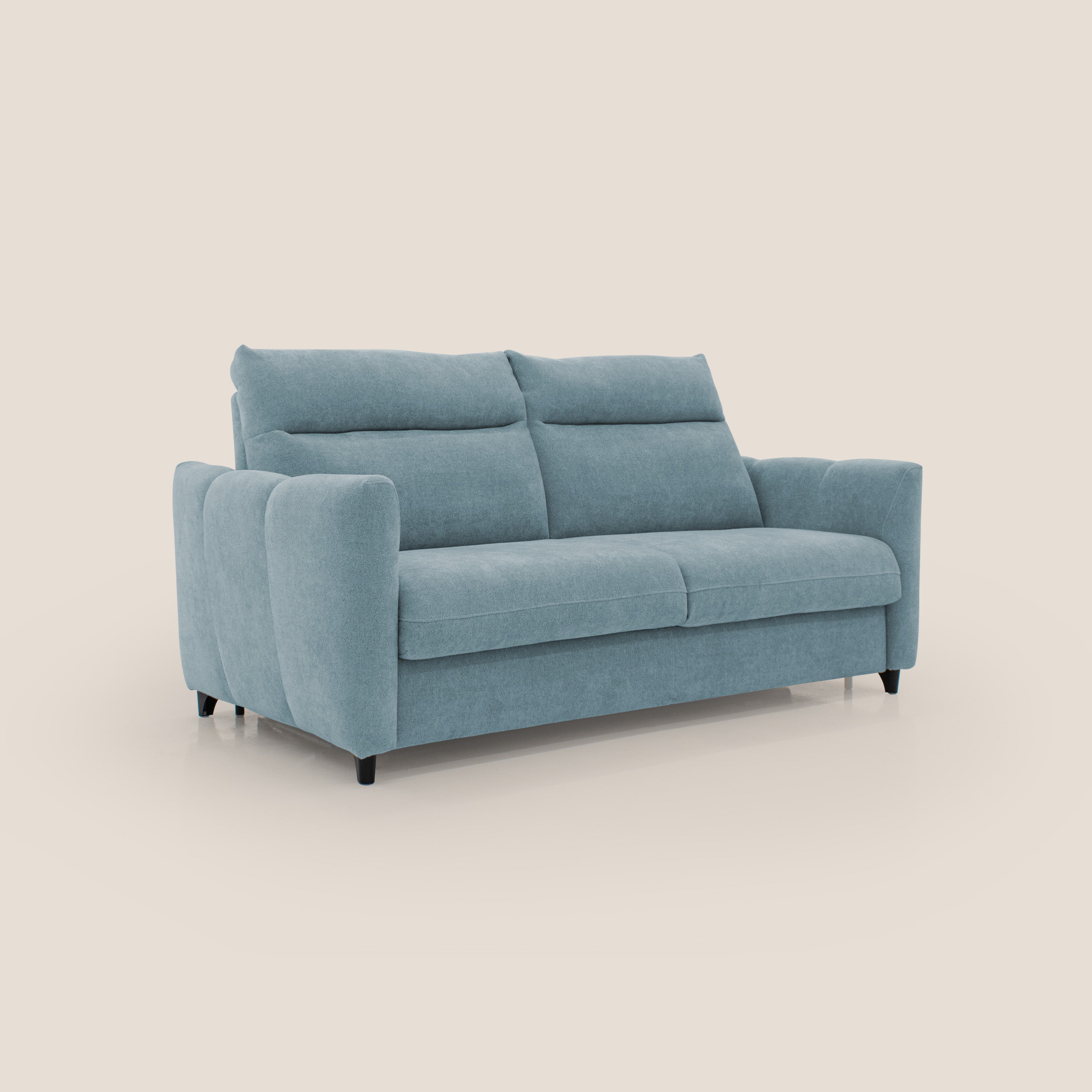 Peonia divano letto scandinavo con materasso H18 cm e morbido e alto schienale in tessuto Bouclé impermeabile T07 carta da zucchero - divitt.sbs