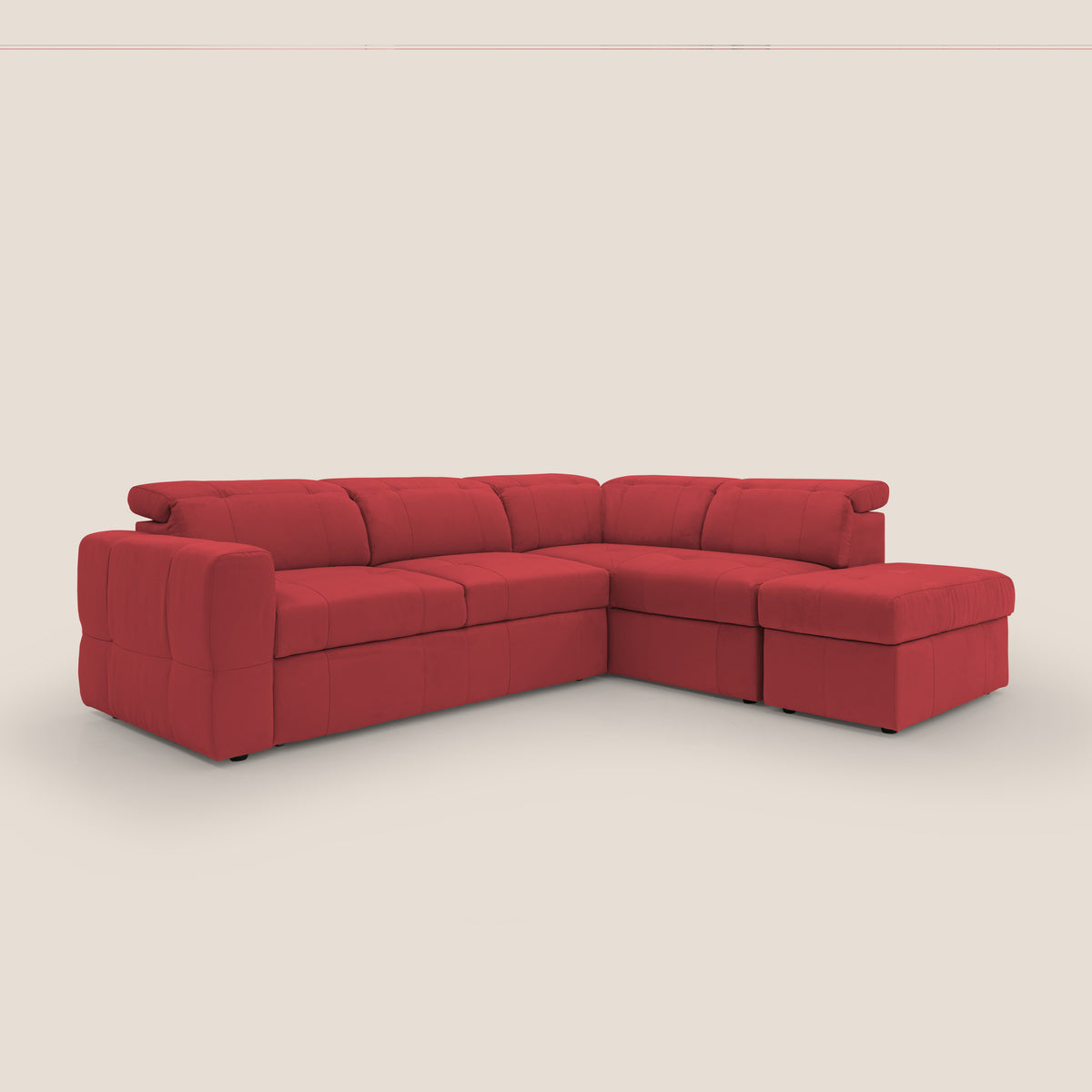 Kronos Divano angolare con poggiapiedi estraibile e pouf contenitore mobile in microfibra impermeabile T11 rosso - divitt.sbs