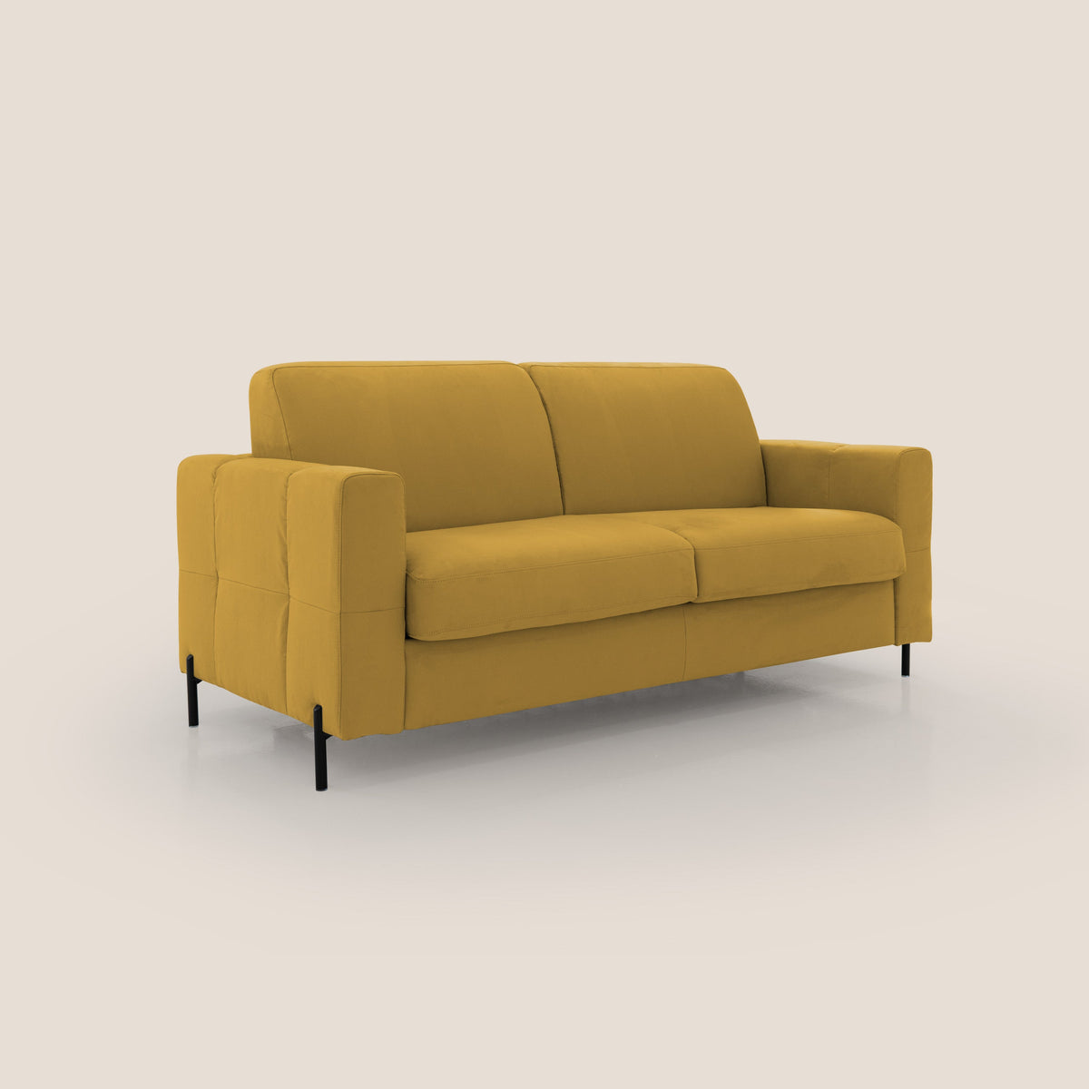 Ortensia divano letto materasso H18 cm con piedi alti in elegante microfibra smacchiabile T11 giallo - divitt.sbs