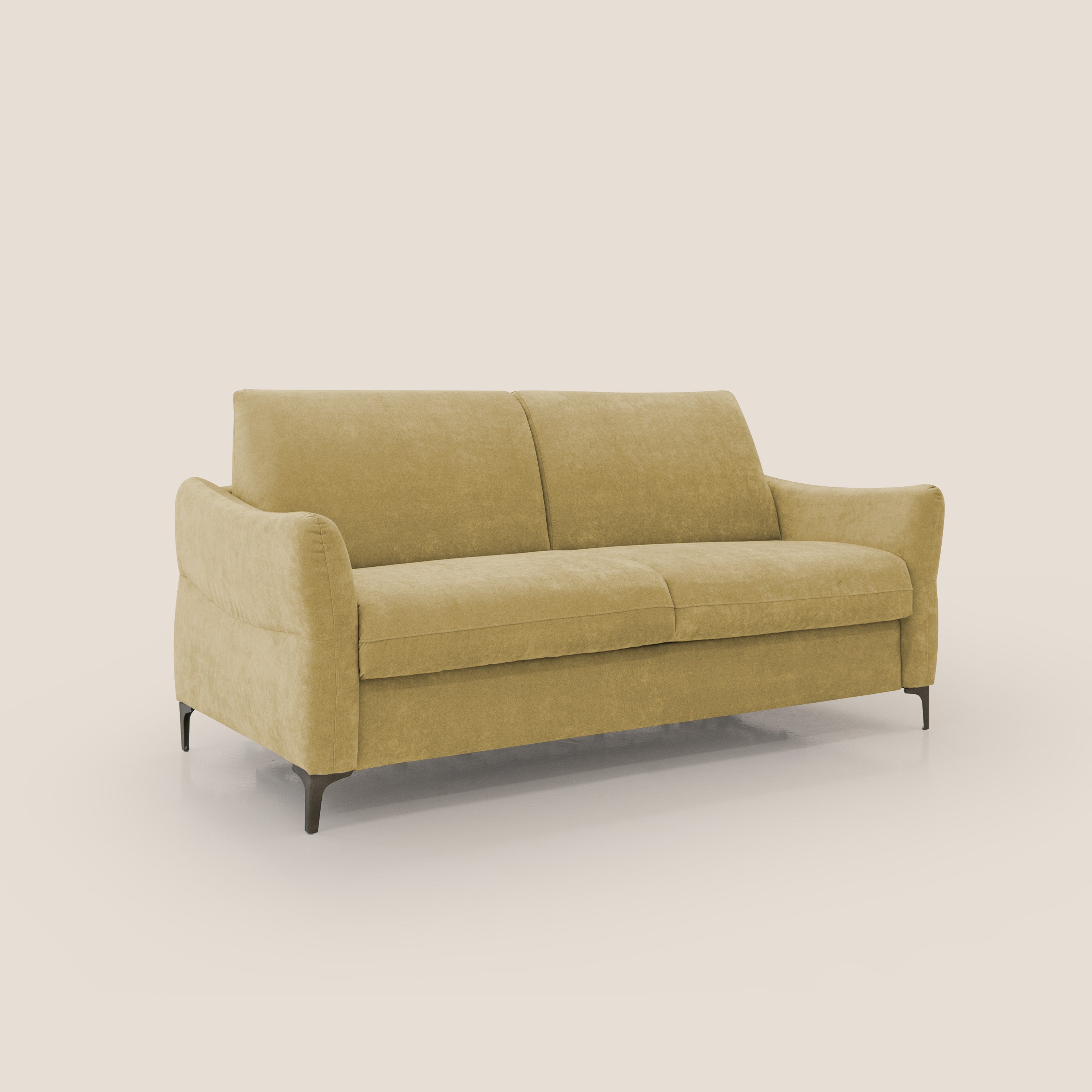Dalia divano letto con materasso H18 cm e piedi alti in raffinato tessuto smacchiabile T17 giallo - divitt.sbs