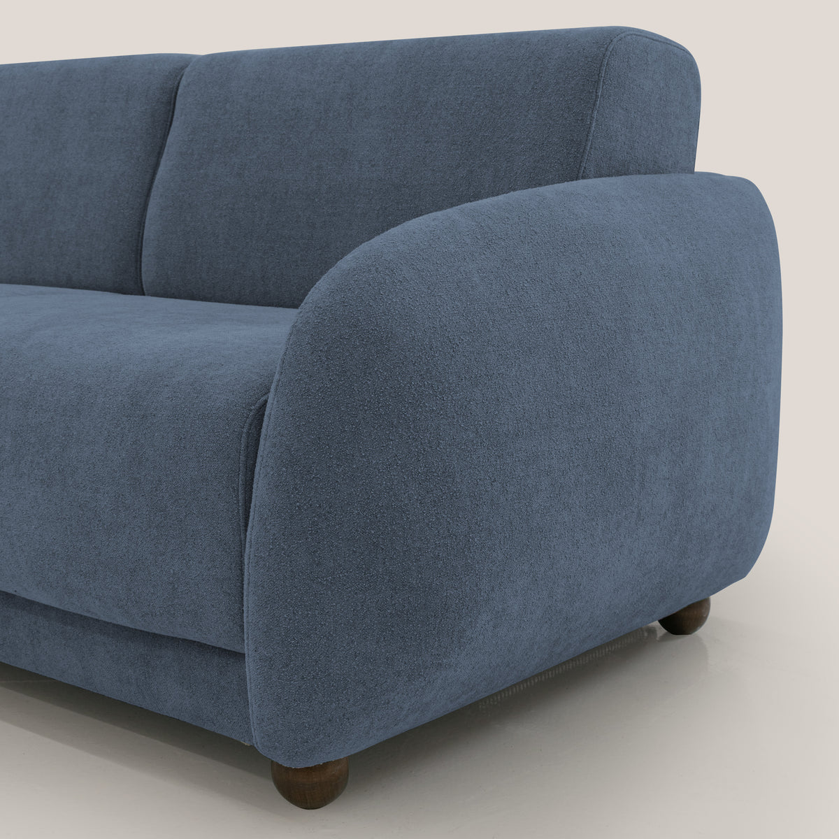 Giglio divano letto scandinavo japandi con materasso H18 cm in tessuto Bouclé impermeabile T07 blu - divitt.sbs