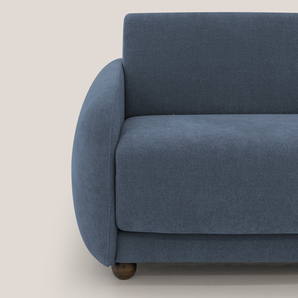 Giglio divano letto scandinavo japandi con materasso H18 cm in tessuto Bouclé impermeabile T07 blu - divitt.sbs