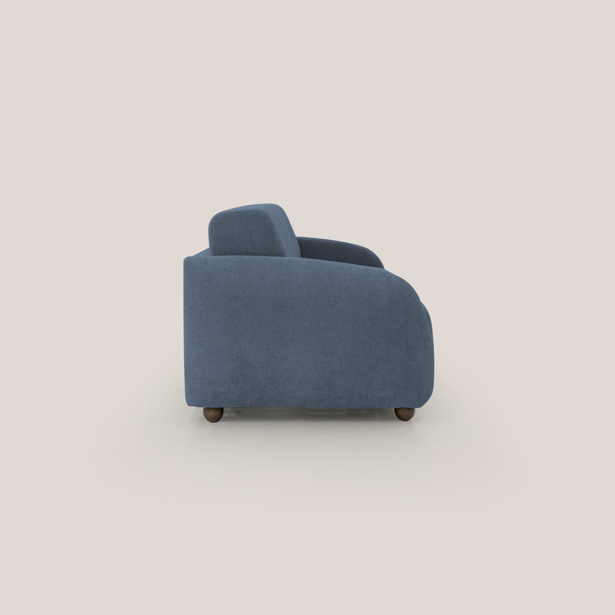Giglio divano letto scandinavo japandi con materasso H18 cm in tessuto Bouclé impermeabile T07 blu - divitt.sbs