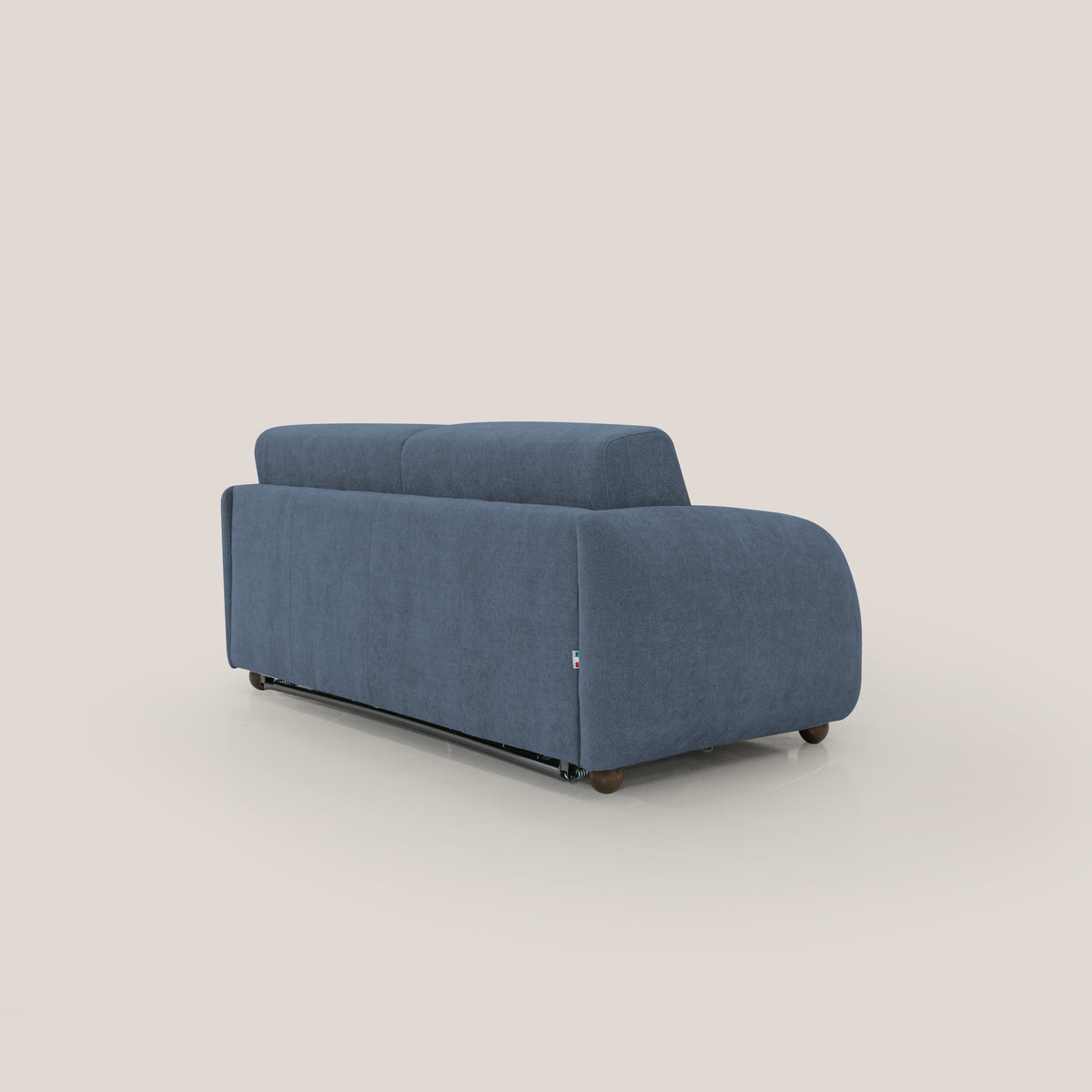 Giglio divano letto scandinavo japandi con materasso H18 cm in tessuto Bouclé impermeabile T07 blu - divitt.sbs