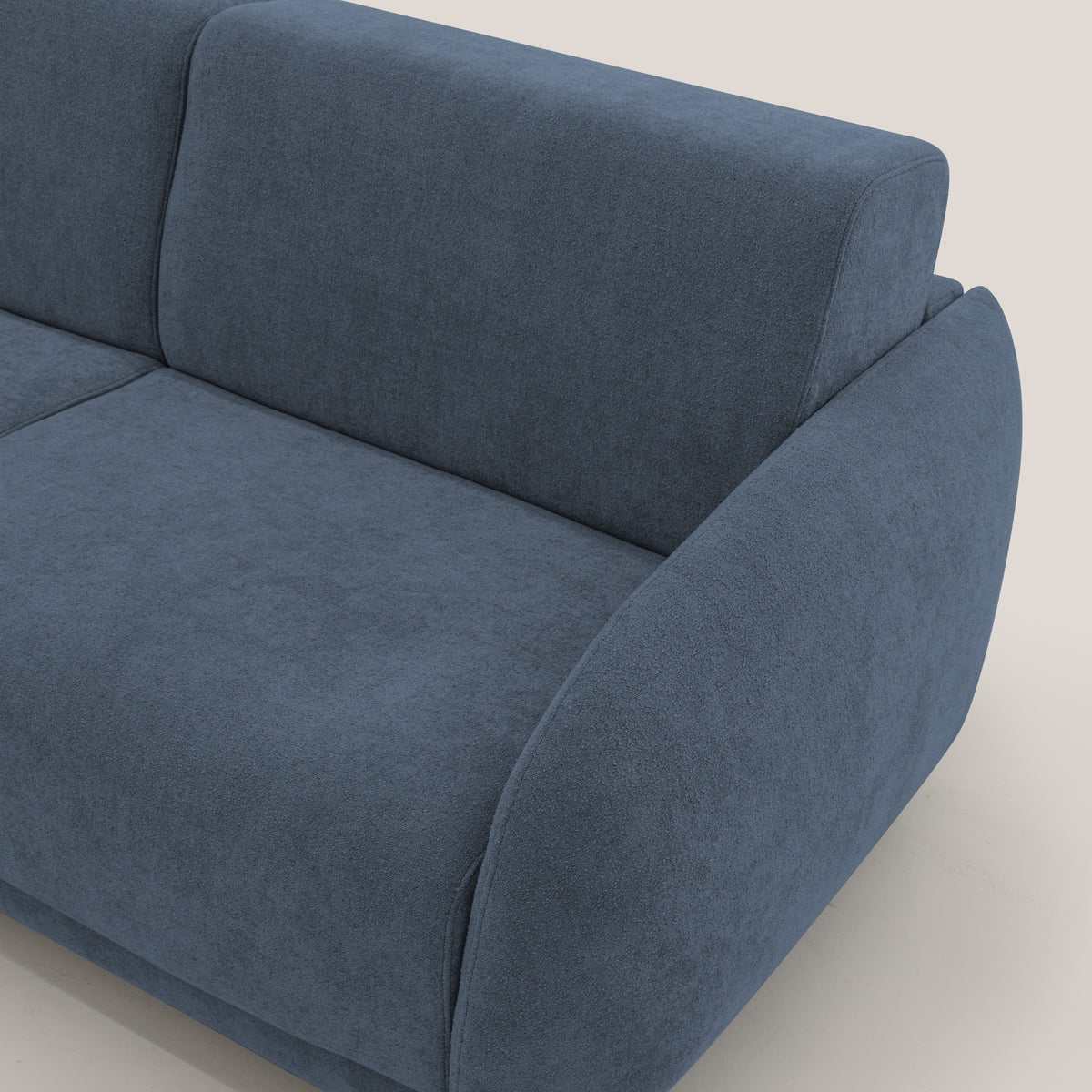Giglio divano letto scandinavo japandi con materasso H18 cm in tessuto Bouclé impermeabile T07 blu - divitt.sbs