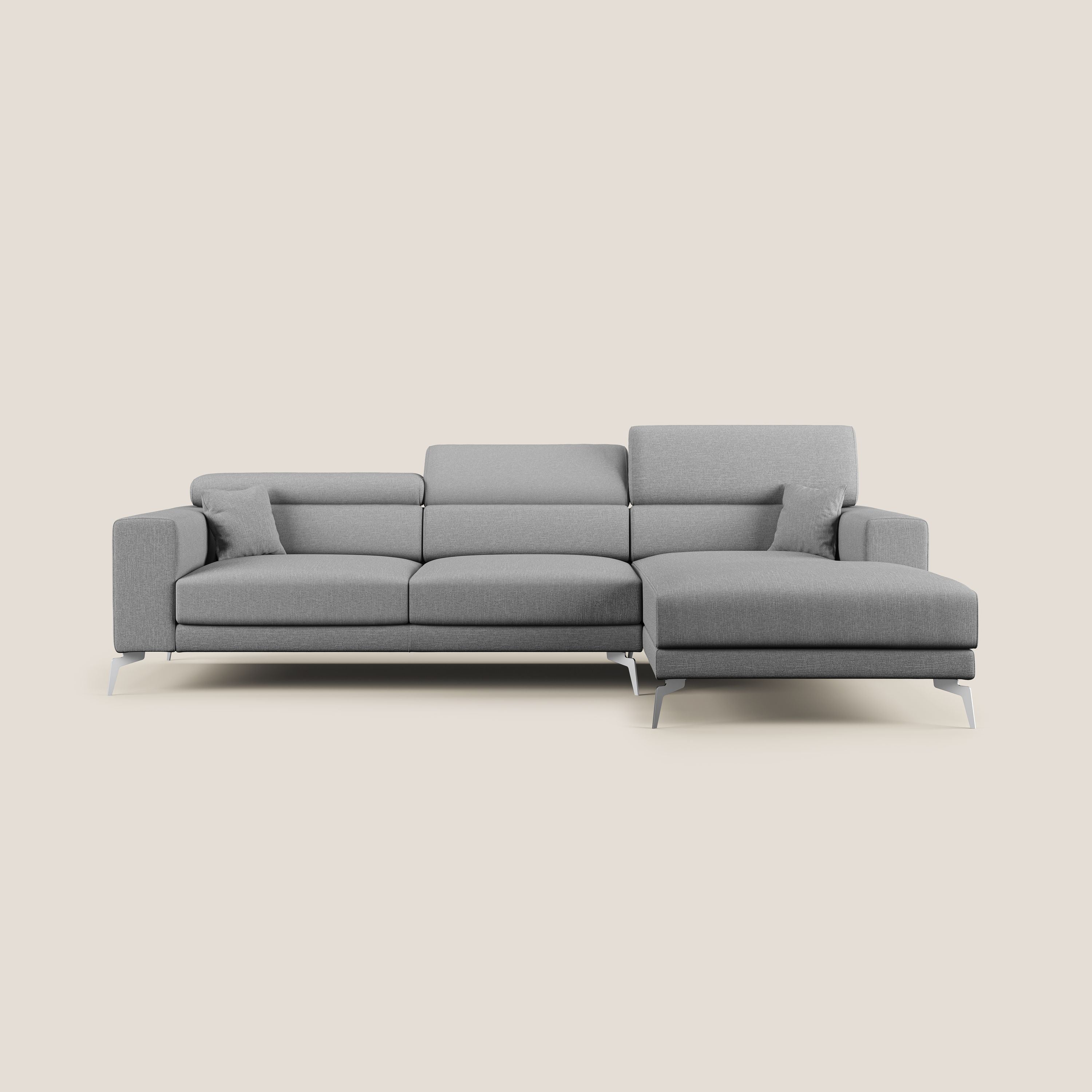 Blade Divano moderno angolare con poggiatesta reclinabili in tessuto impermeabile simil-cotone T13 grigio - divitt.sbs