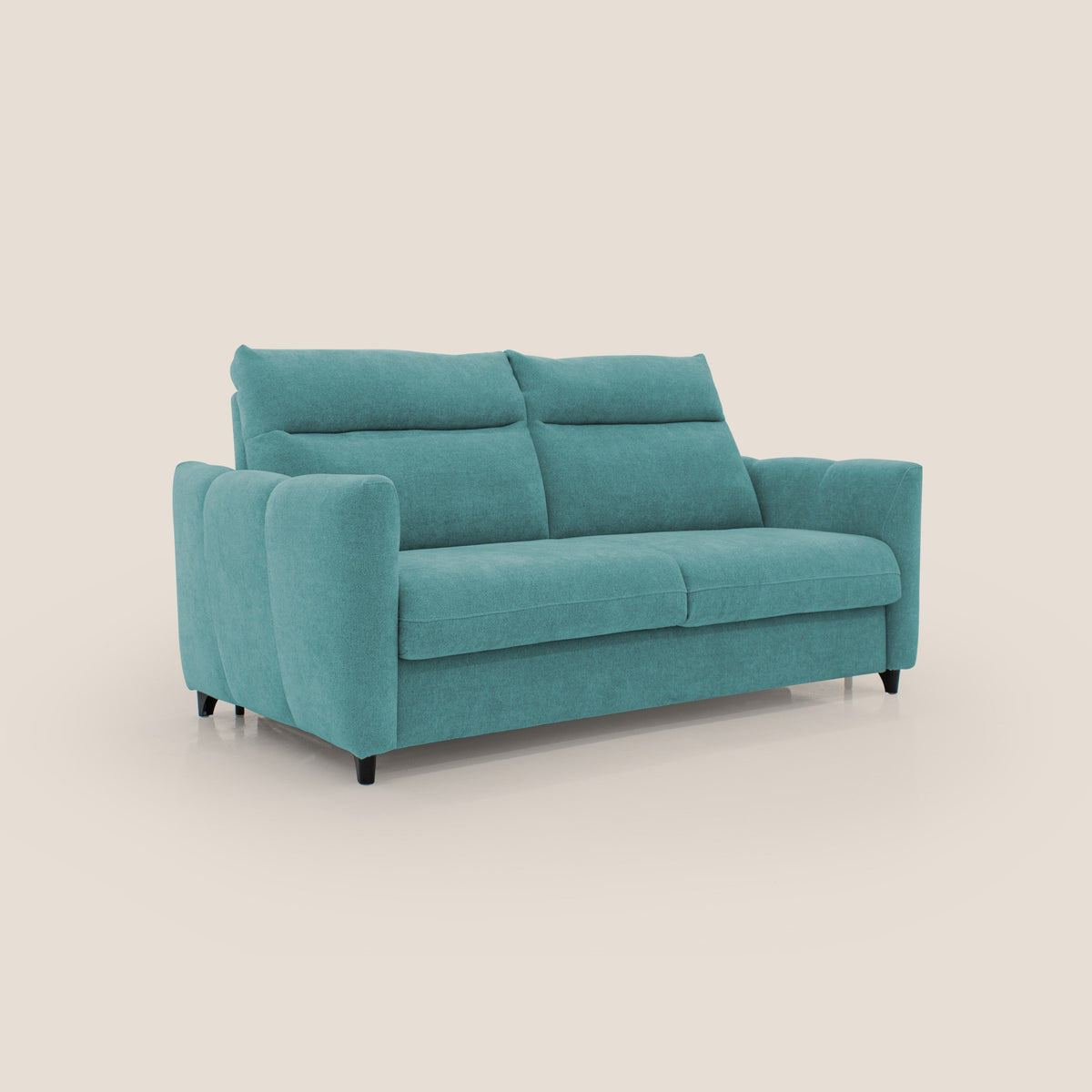 Peonia divano letto scandinavo con materasso H18 cm e morbido e alto schienale in tessuto Bouclé impermeabile T07 azzurro - divitt.sbs