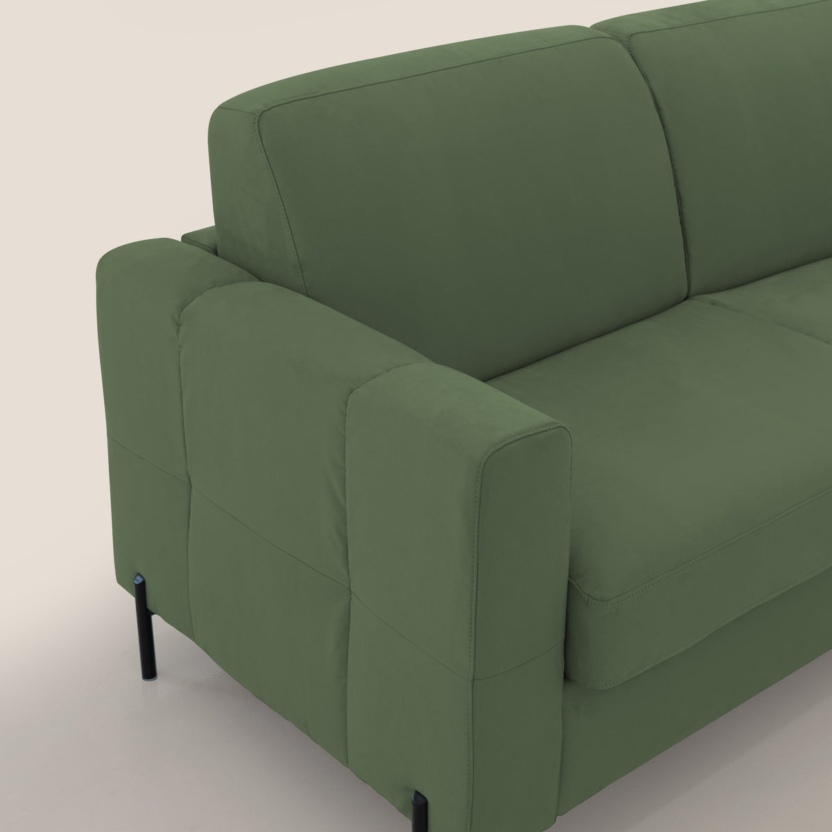 Ortensia divano letto materasso H18 cm con piedi alti in elegante microfibra smacchiabile T11 verde - divitt.sbs