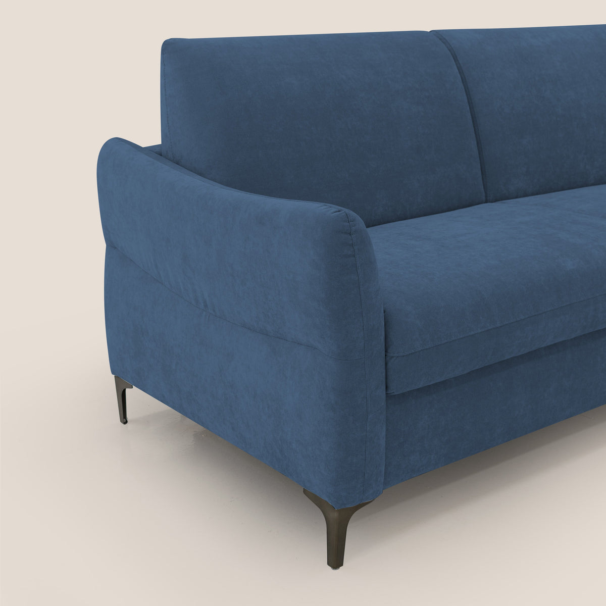 Dalia divano letto con materasso H18 cm e piedi alti in raffinato tessuto smacchiabile T17 blu - divitt.sbs