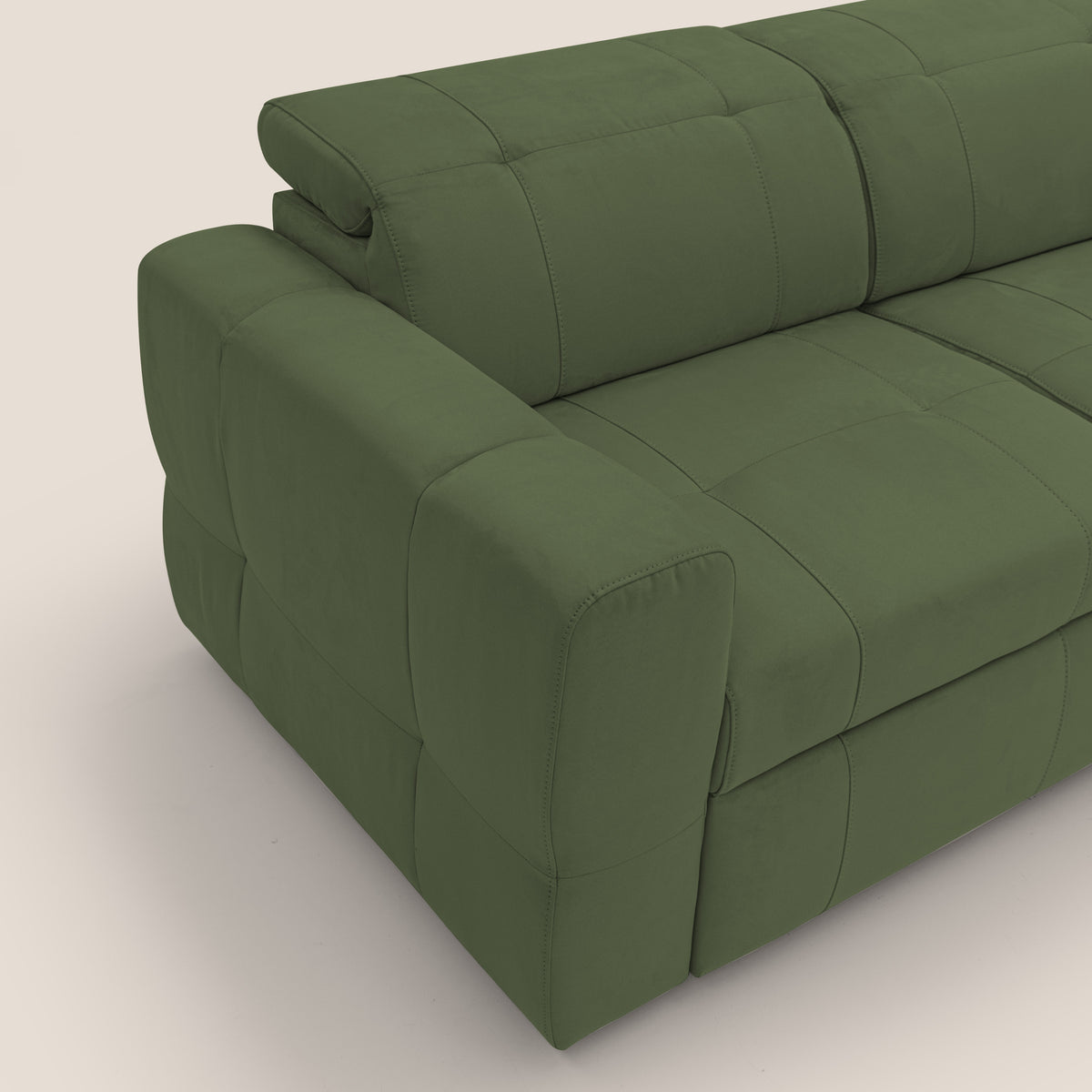 Kronos Divano angolare con pouf estraibile e penisola contenitore in microfibra impermeabile T11 verde - divitt.sbs