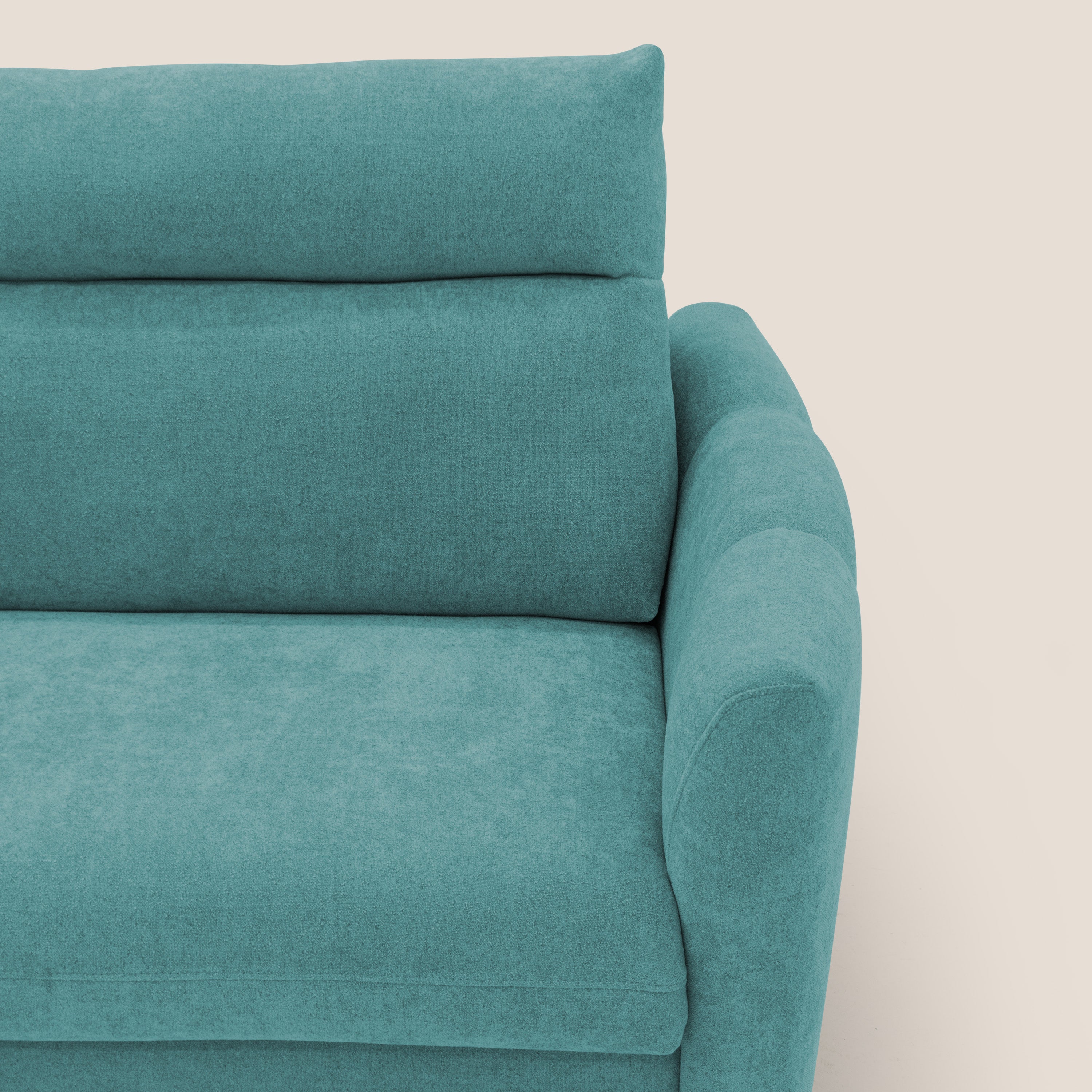 Peonia divano letto scandinavo con materasso H18 cm e morbido e alto schienale in tessuto Bouclé impermeabile T07 azzurro - divitt.sbs