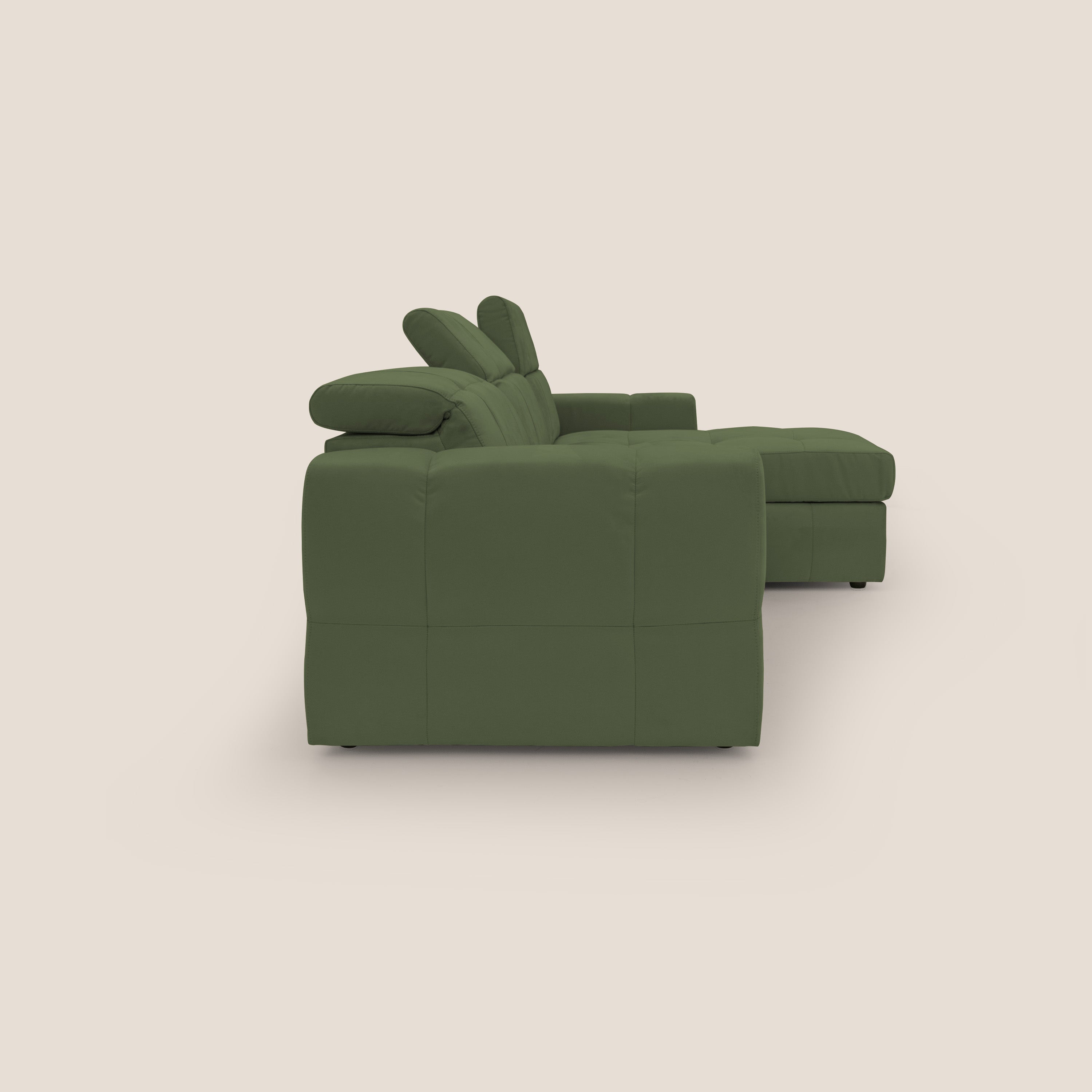 Kronos Divano angolare con pouf estraibile e penisola contenitore in microfibra impermeabile T11 verde - divitt.sbs
