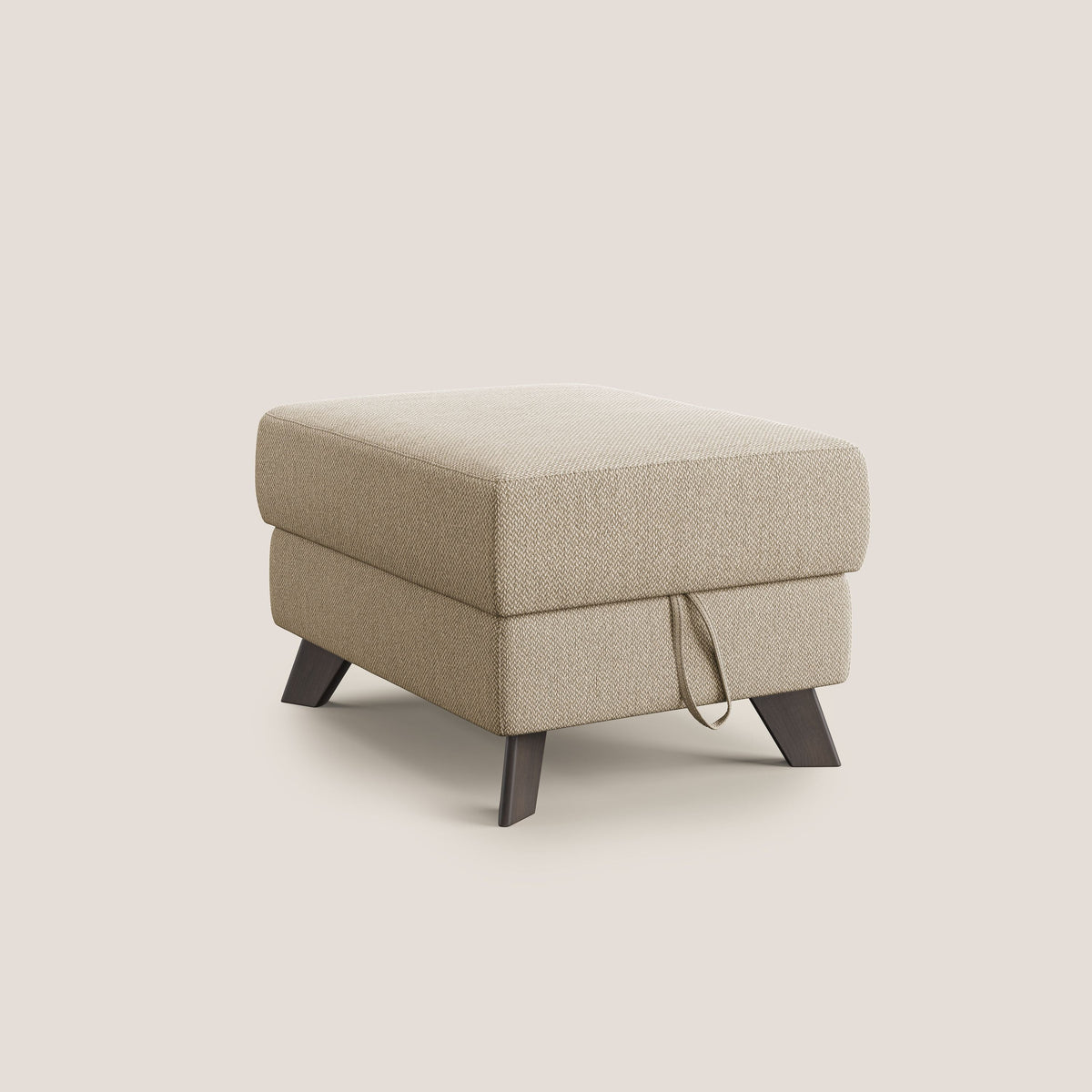 Moon Pouf contenitore e piedini alti in tessuto smacchiabile con acqua T05 beige - divitt.sbs