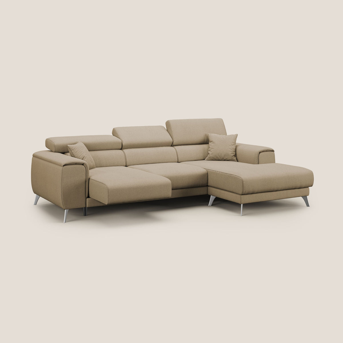 Fusion Divano angolare con sedute scorrevoli in tessuto morbido smacchiabile T05 beige - divitt.sbs