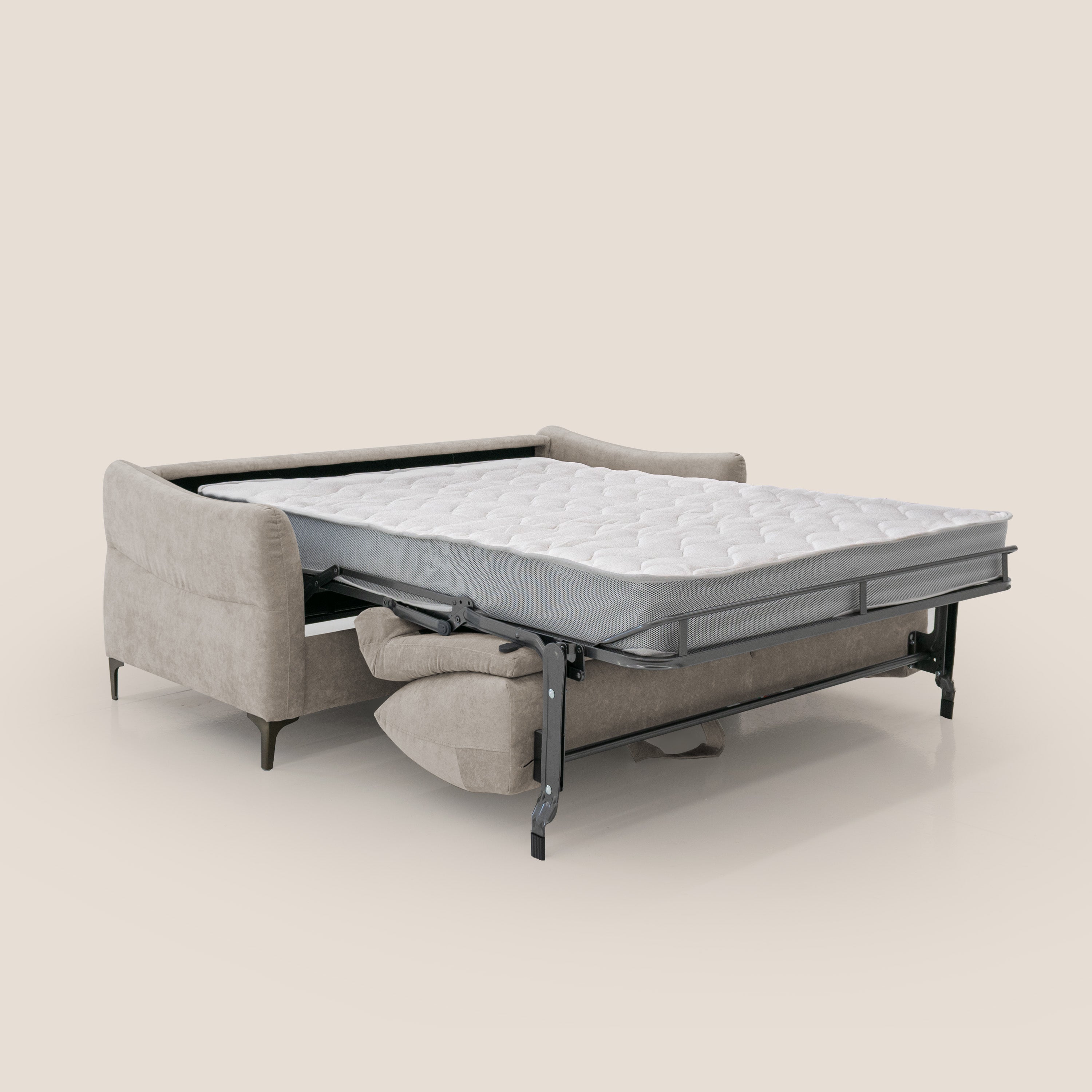 Dalia divano letto con materasso H18 cm e piedi alti in raffinato tessuto smacchiabile T17 beige - divitt.sbs