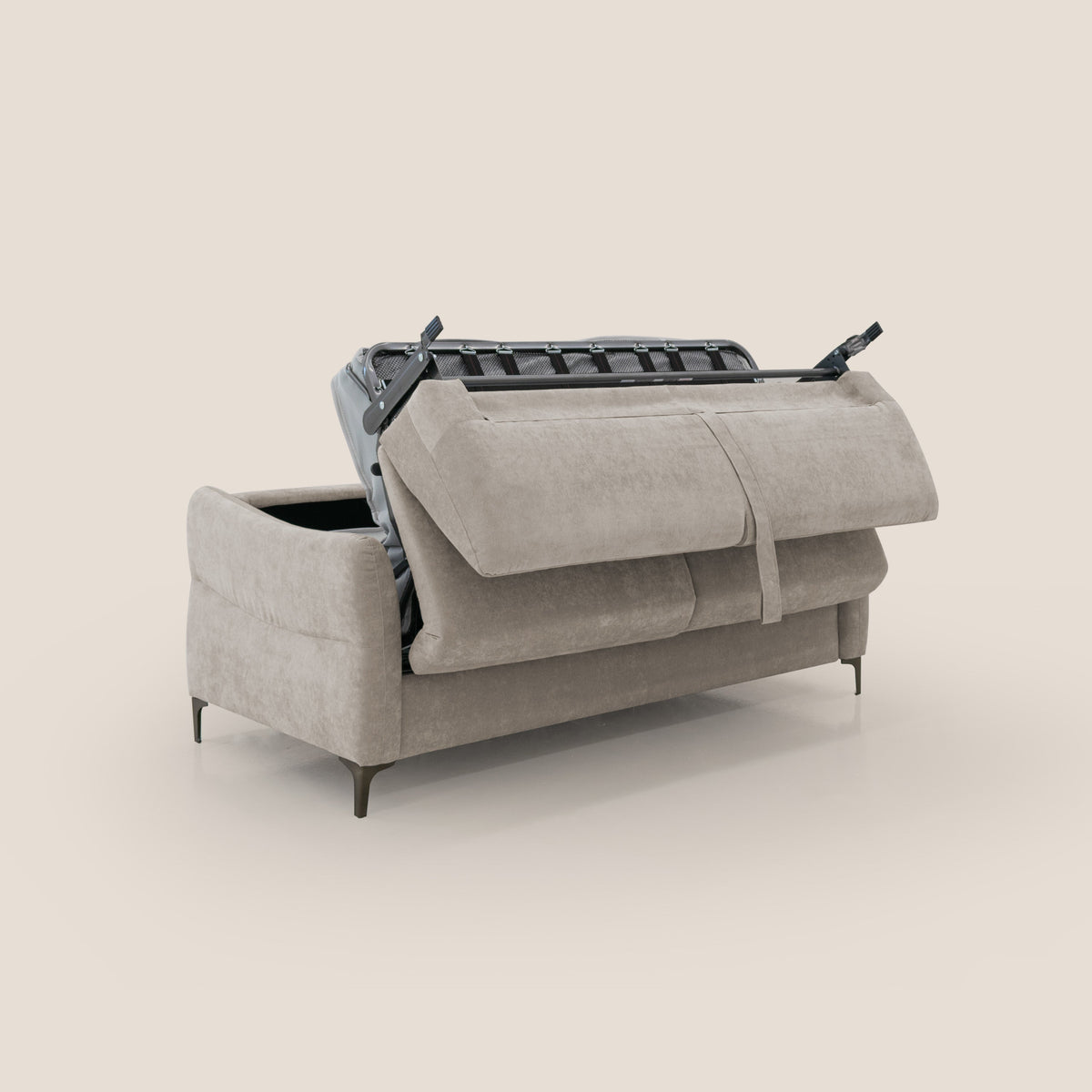 Dalia divano letto con materasso H18 cm e piedi alti in raffinato tessuto smacchiabile T17 beige - divitt.sbs