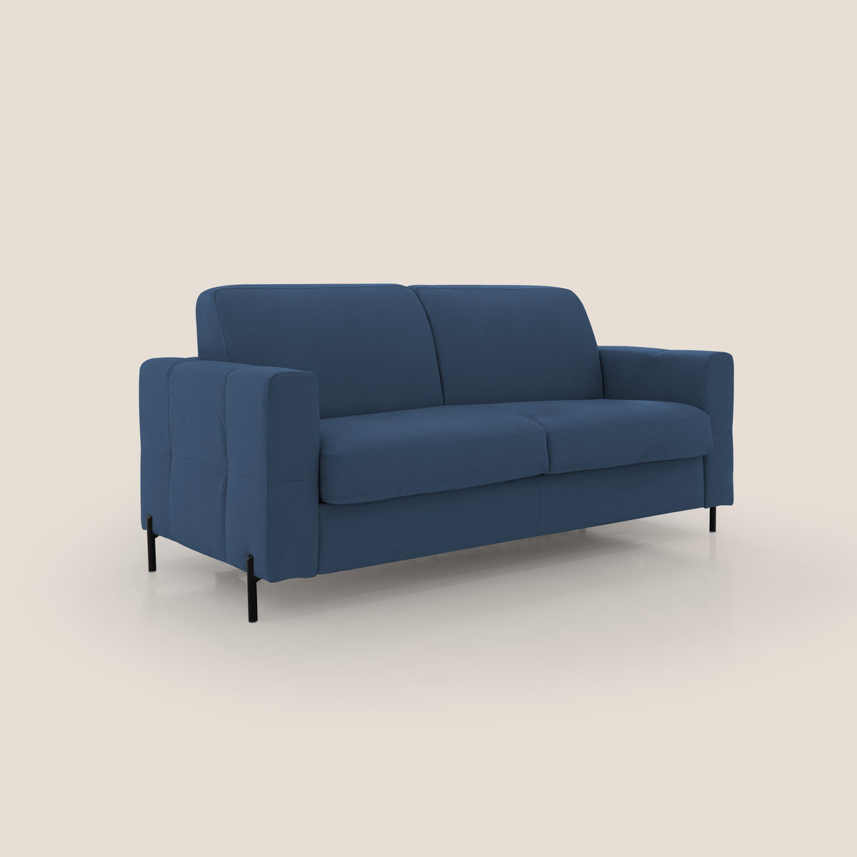 Ortensia divano letto materasso H18 cm con piedi alti in elegante microfibra smacchiabile T11 blu - divitt.sbs