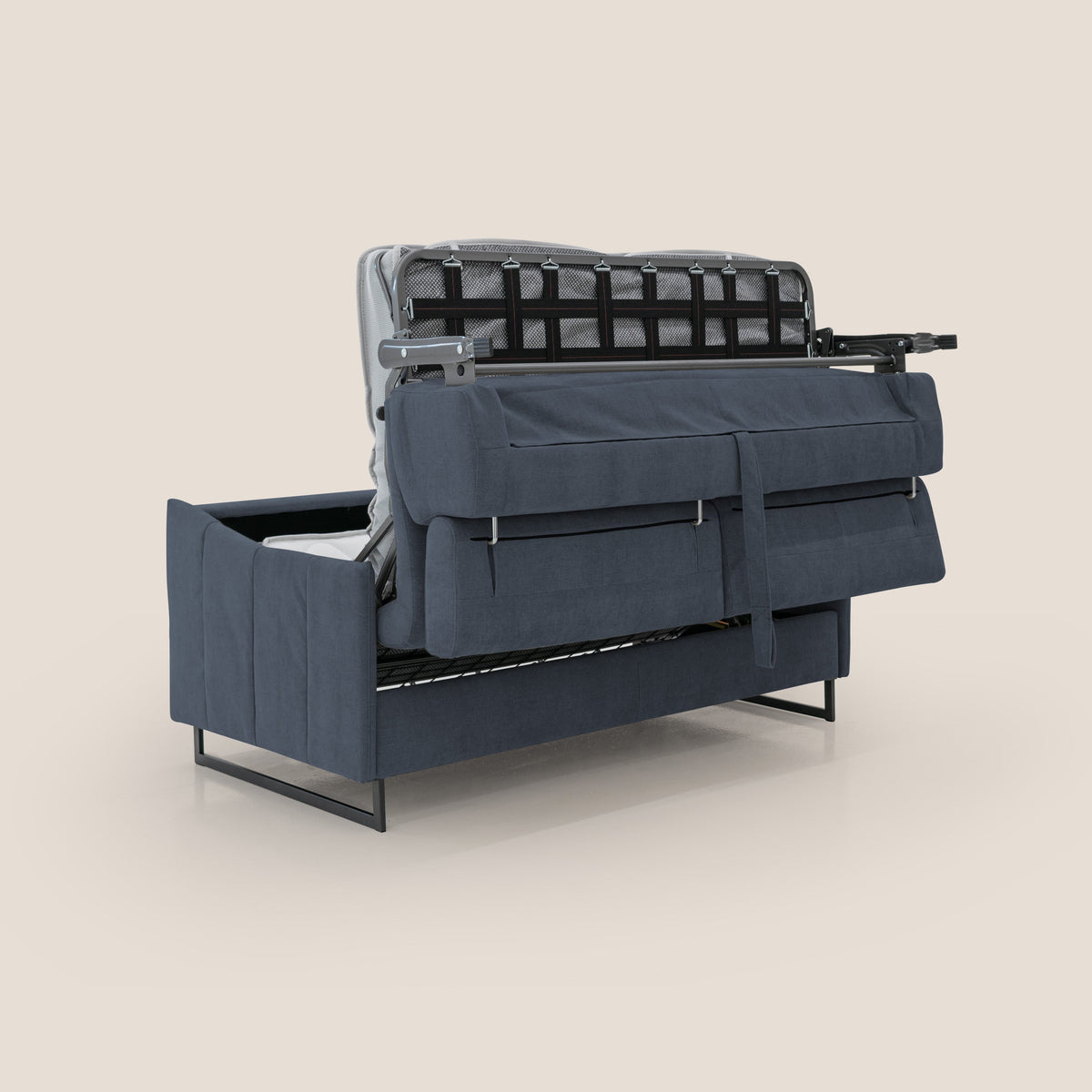 Loto divano letto salvaspazio materasso H18 cm con piedi alti in morbido tessuto impermeabile T14 blu - divitt.sbs
