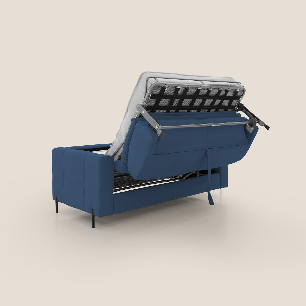 Ortensia divano letto materasso H18 cm con piedi alti in elegante microfibra smacchiabile T11 blu - divitt.sbs