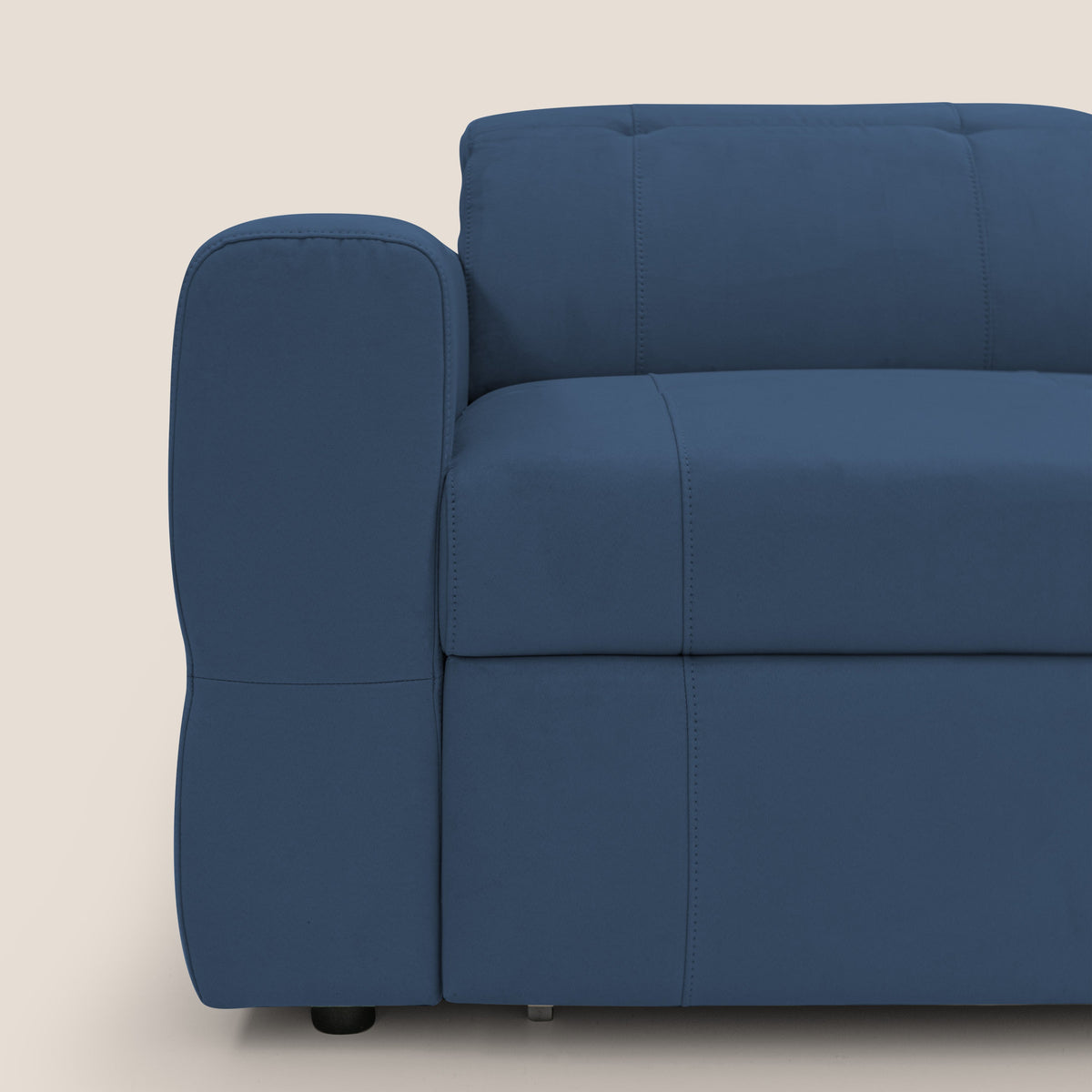 Kronos Divano con pouf estraibile poggiapiedi e poggiatesta reclinabili in morbida microfibra impermeabile T11 blu - divitt.sbs