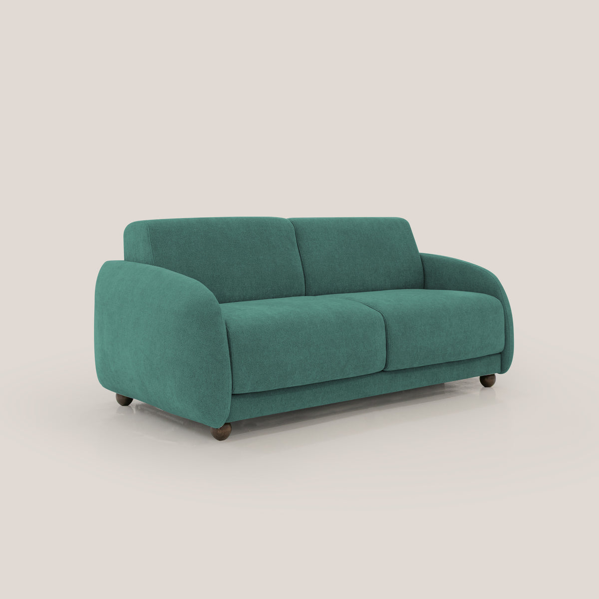 Giglio divano letto scandinavo japandi con materasso H18 cm in tessuto Bouclé impermeabile T07 verde - divitt.sbs