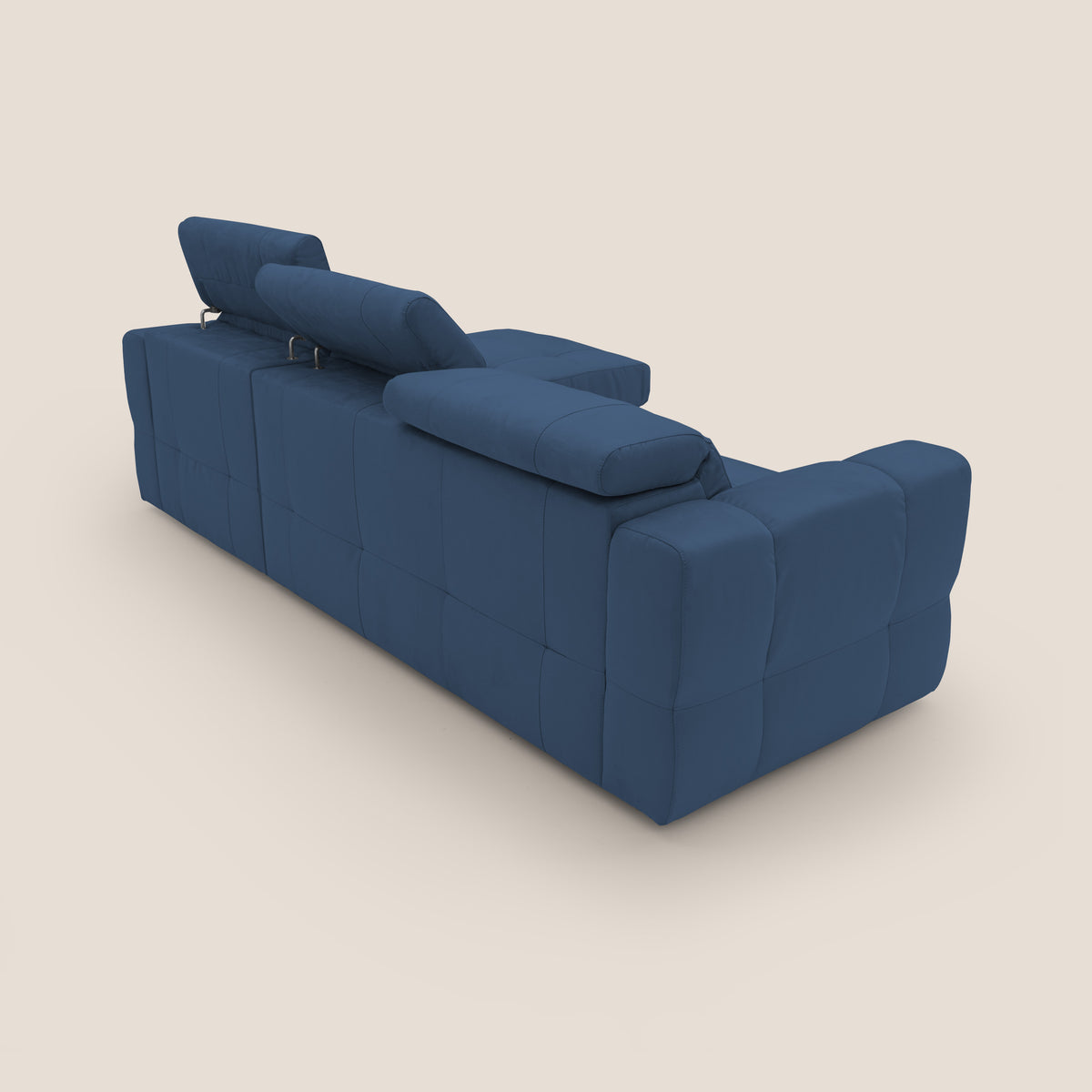 Kronos Divano angolare con pouf estraibile e penisola contenitore in microfibra impermeabile T11 blu - divitt.sbs