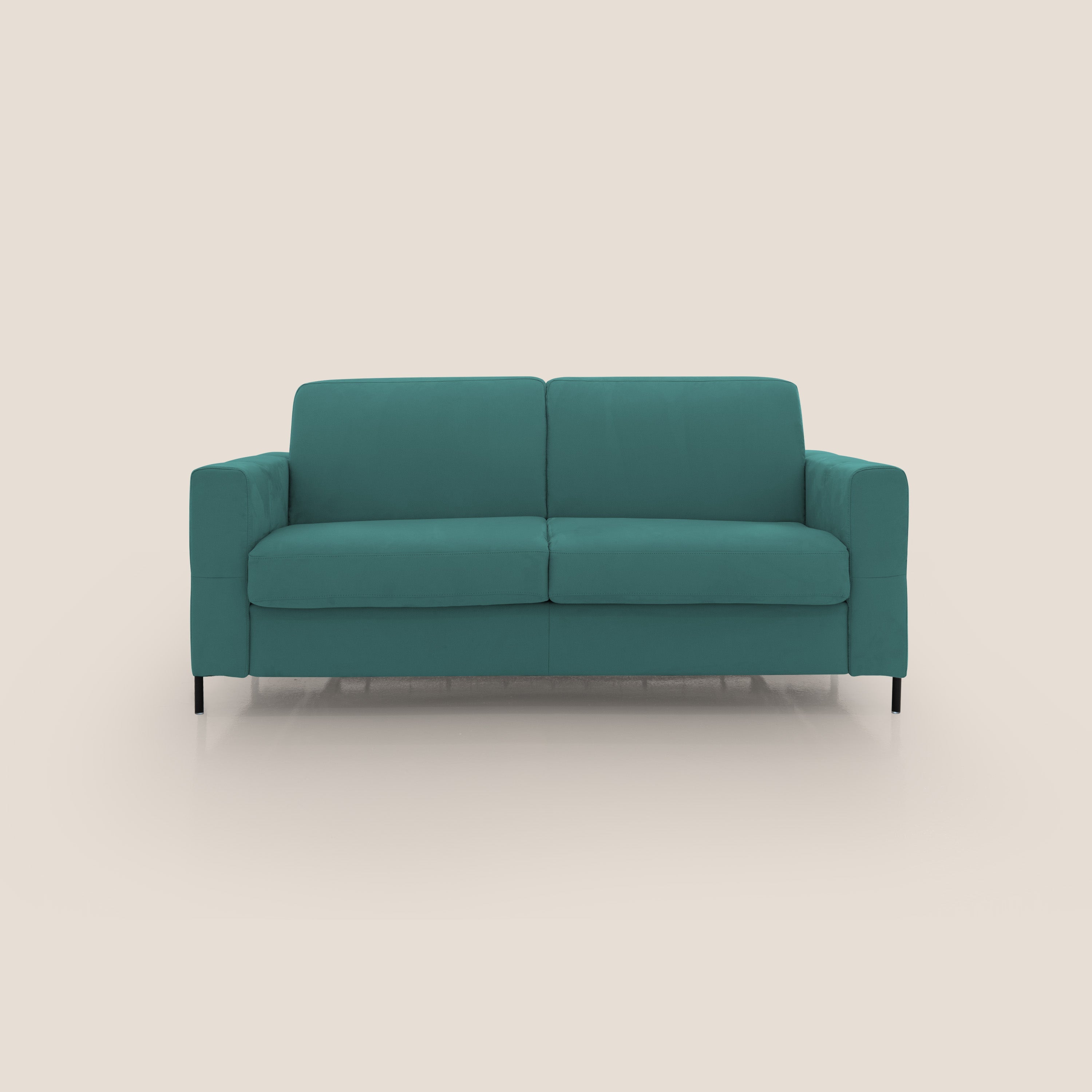 Ortensia divano letto materasso H18 cm con piedi alti in elegante microfibra smacchiabile T11 petrolio - divitt.sbs