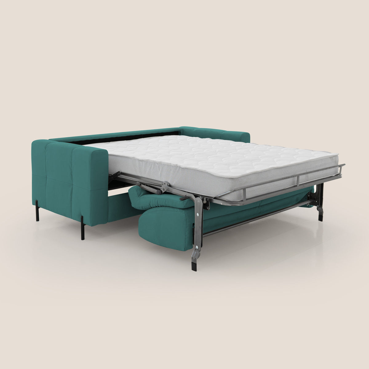 Ortensia divano letto materasso H18 cm con piedi alti in elegante microfibra smacchiabile T11 petrolio - divitt.sbs