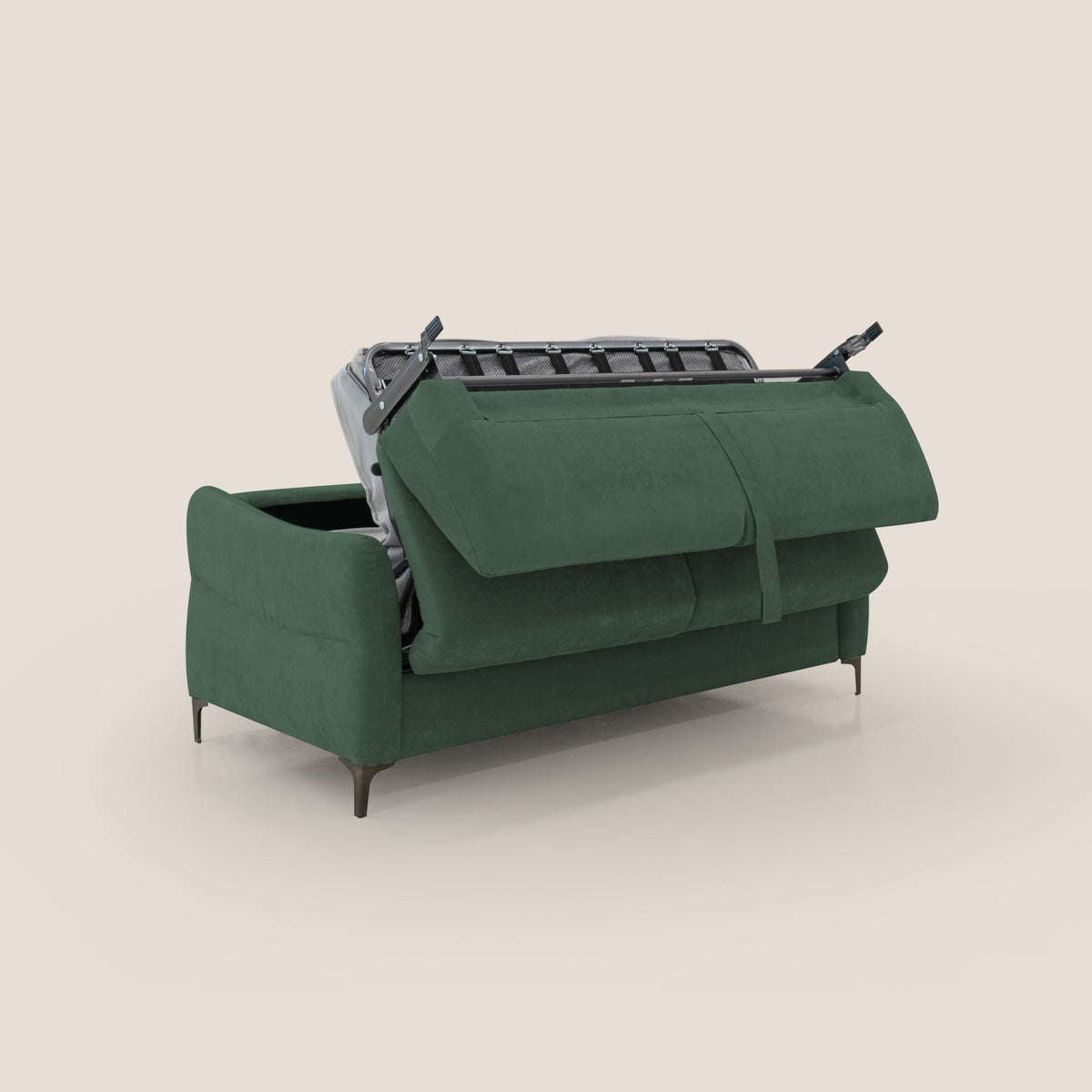 Dalia divano letto con materasso H18 cm e piedi alti in raffinato tessuto smacchiabile T17 verde - divitt.sbs