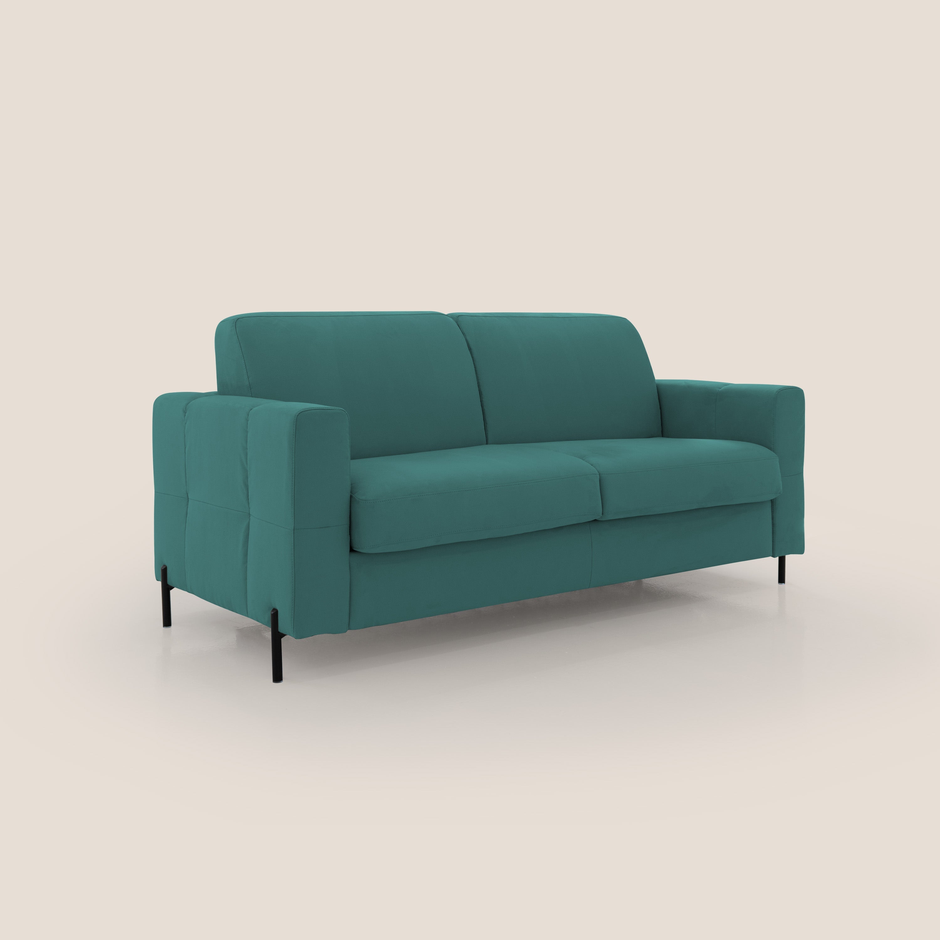 Ortensia divano letto materasso H18 cm con piedi alti in elegante microfibra smacchiabile T11 petrolio - divitt.sbs