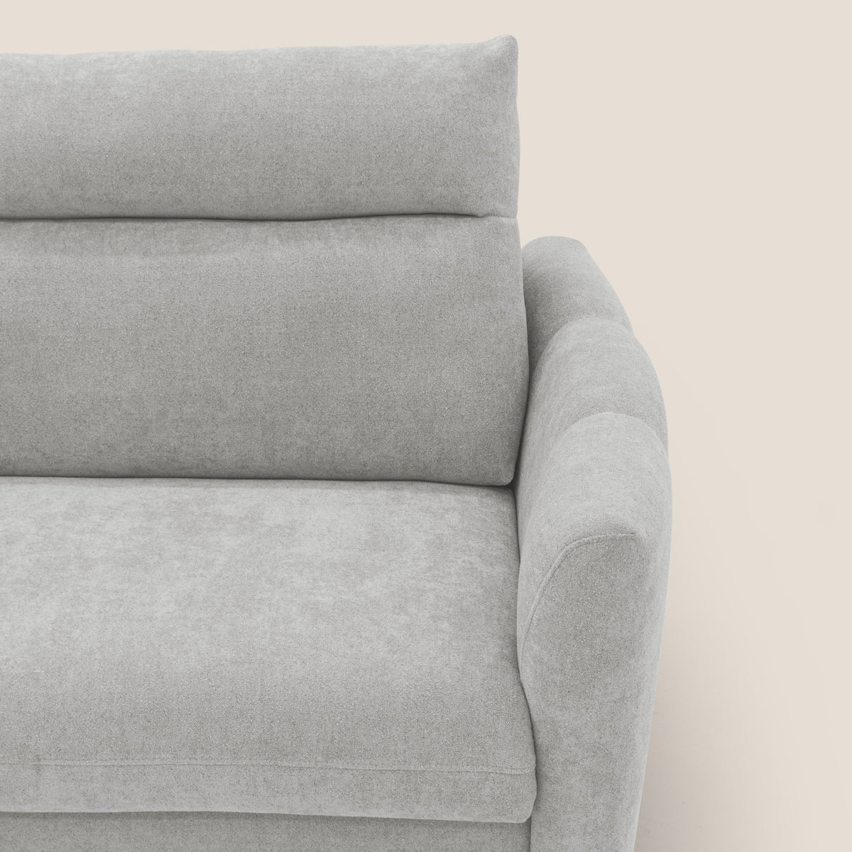 Peonia divano letto scandinavo con materasso H18 cm e morbido e alto schienale in tessuto Bouclé impermeabile T07 grigio - divitt.sbs