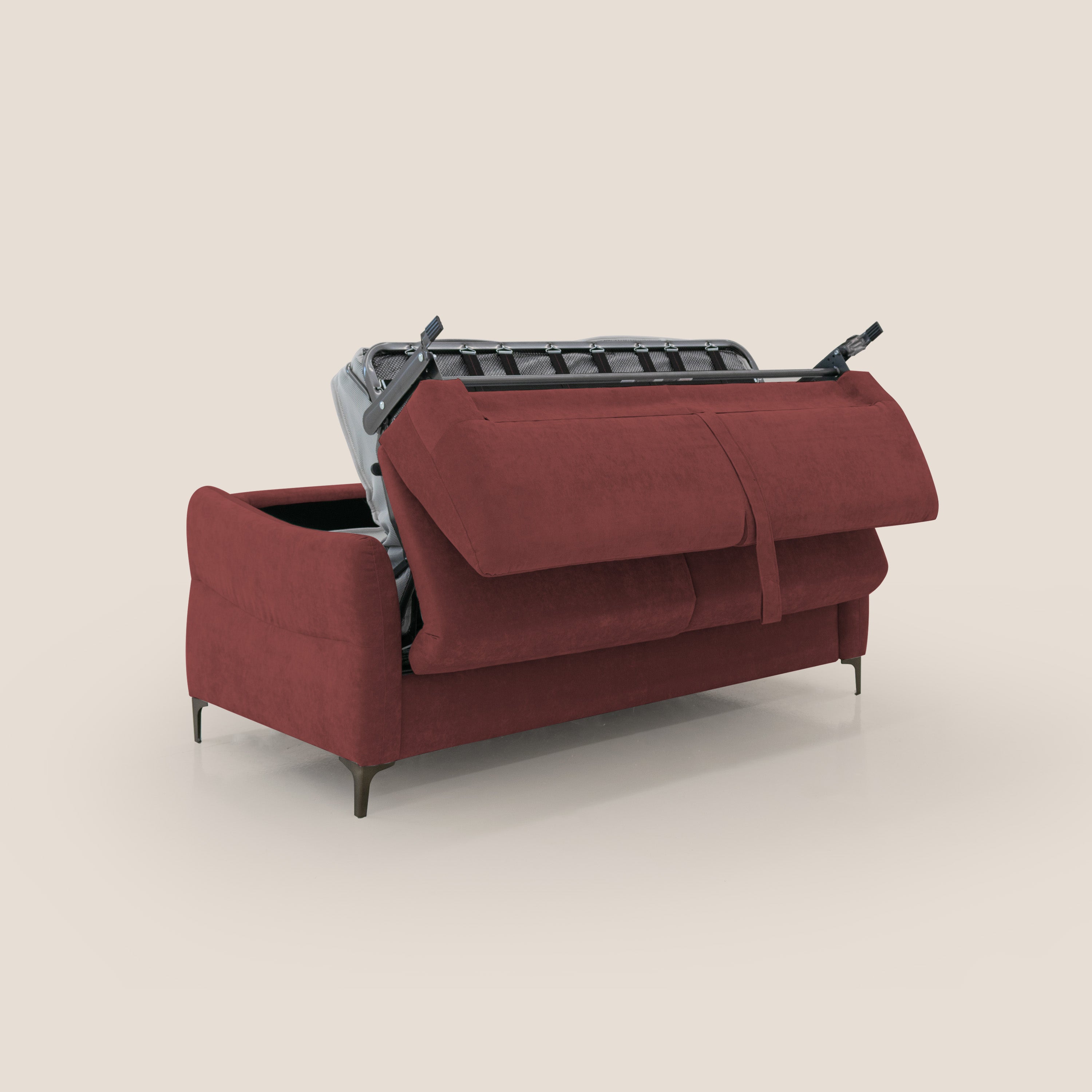 Dalia divano letto con materasso H18 cm e piedi alti in raffinato tessuto smacchiabile T17 rosso - divitt.sbs