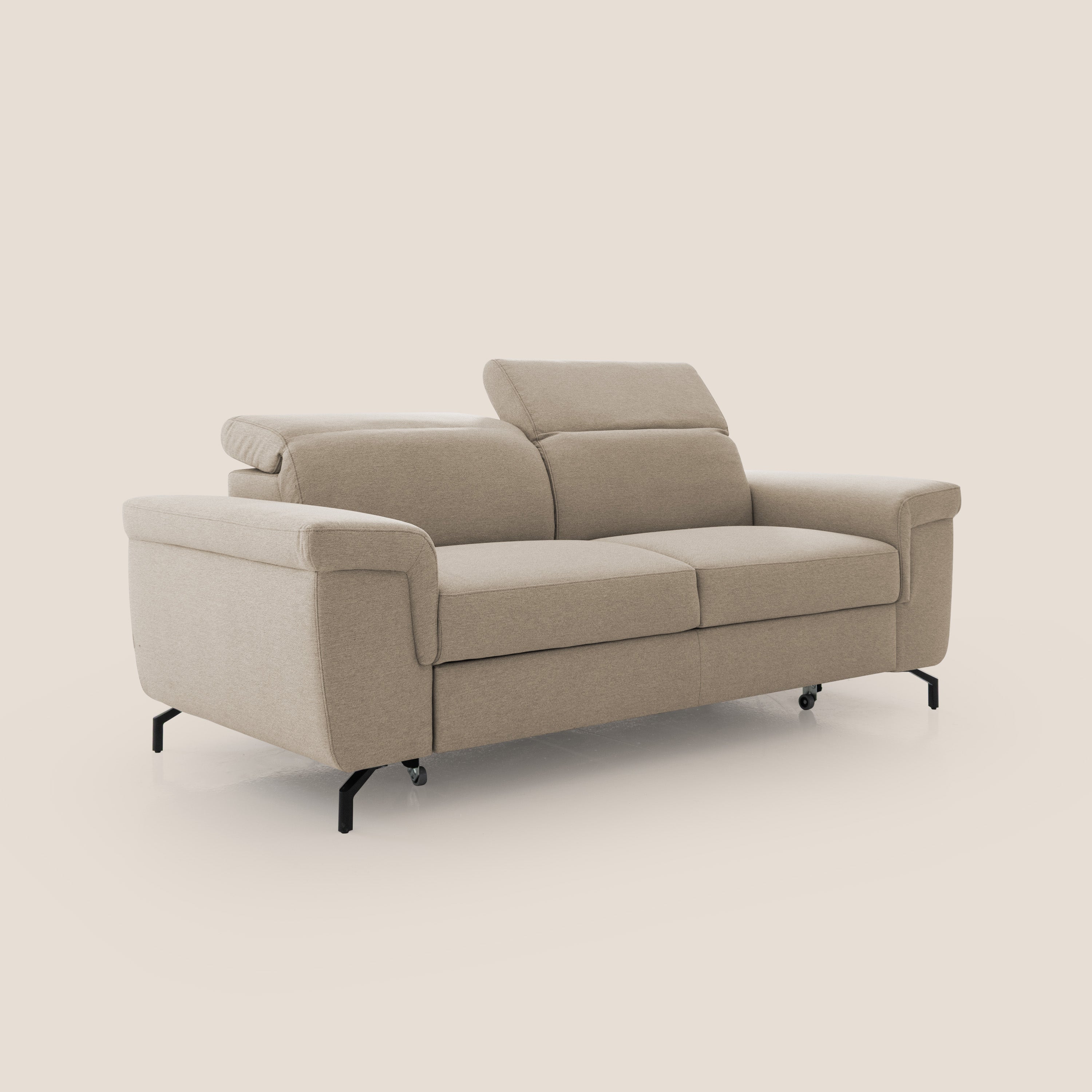 Aisha Divano con poggiapiedi estraibile piedini alti e poggiatesta reclinabili in tessuto Smacchiabile T05 beige - divitt.sbs