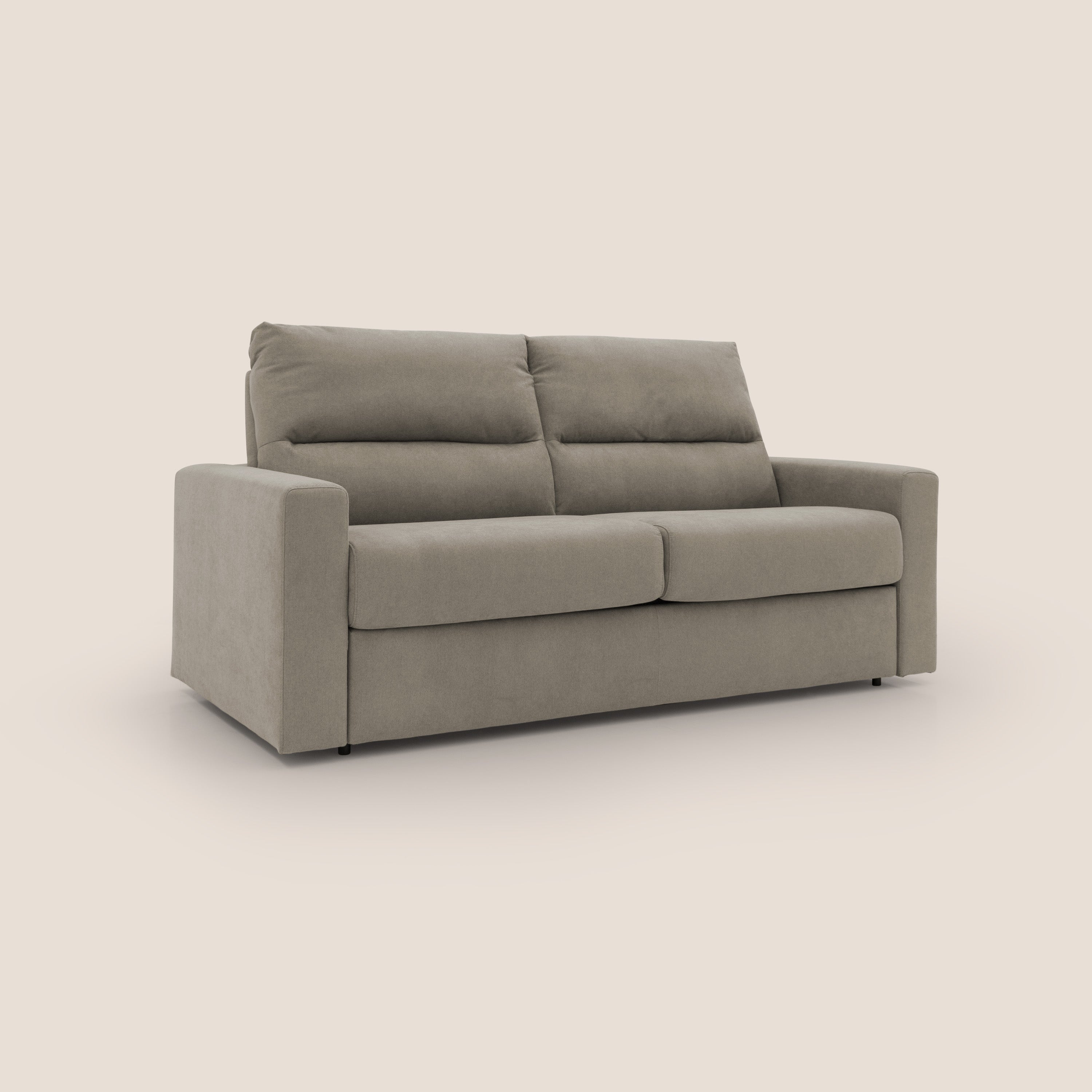 Paloma divano letto con materasso alto 18 cm con Aloe Vera in tessuto impermeabile talpa - divitt.sbs