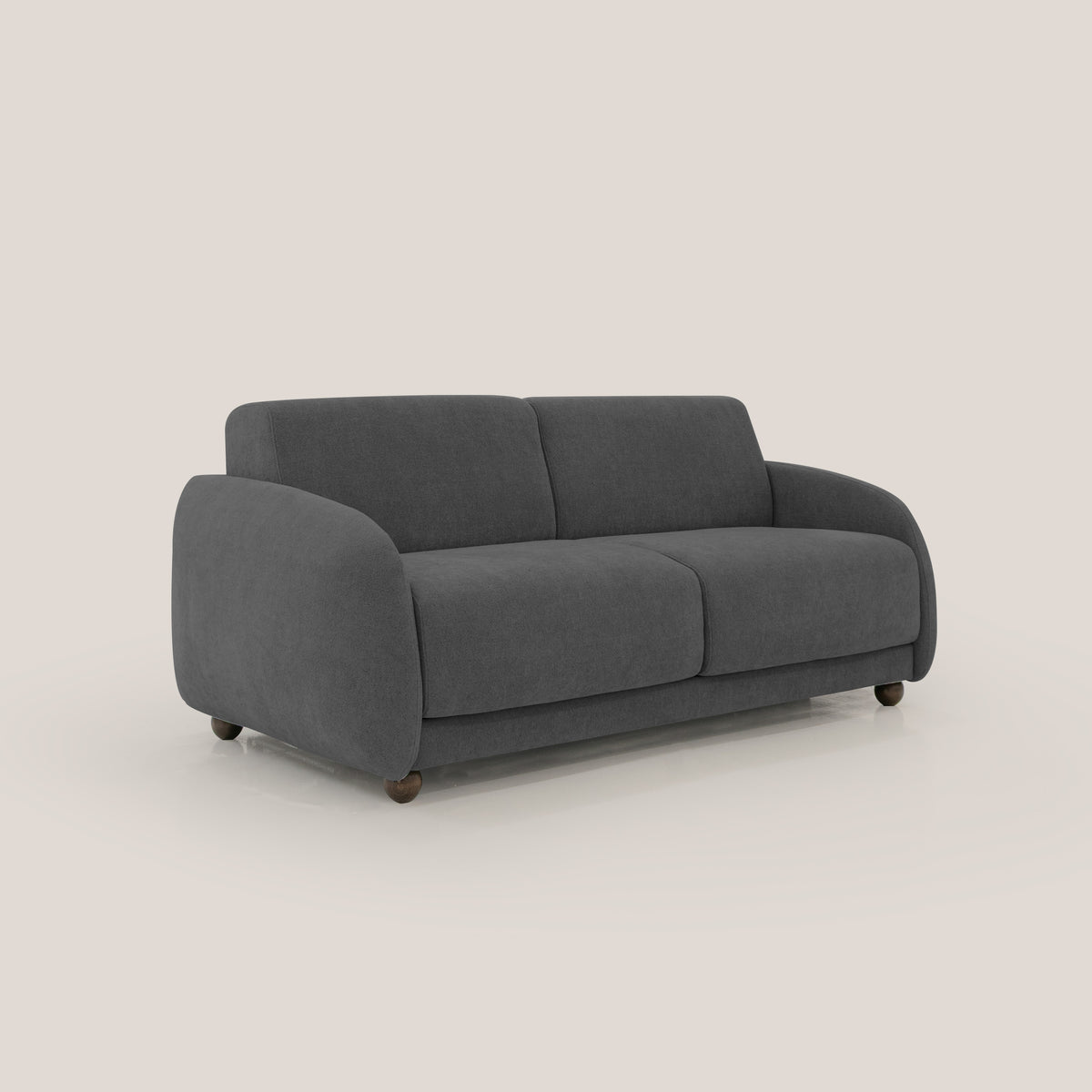 Giglio divano letto scandinavo japandi con materasso H18 cm in tessuto Bouclé impermeabile T07 antracite - divitt.sbs