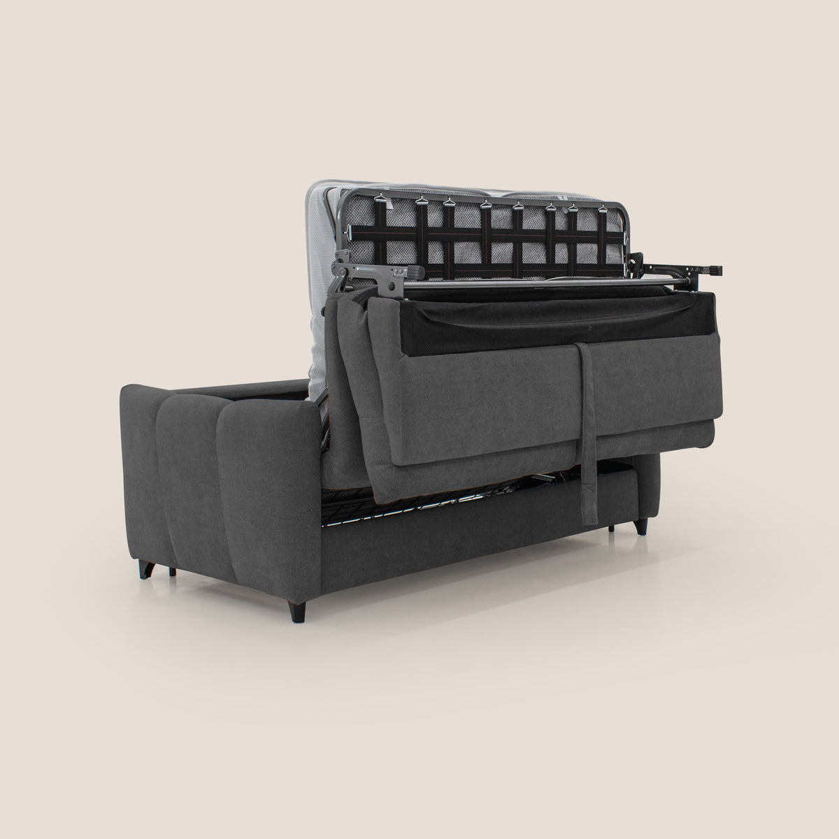 Peonia divano letto scandinavo con materasso H18 cm e morbido e alto schienale in tessuto Bouclé impermeabile T07 antracite - divitt.sbs