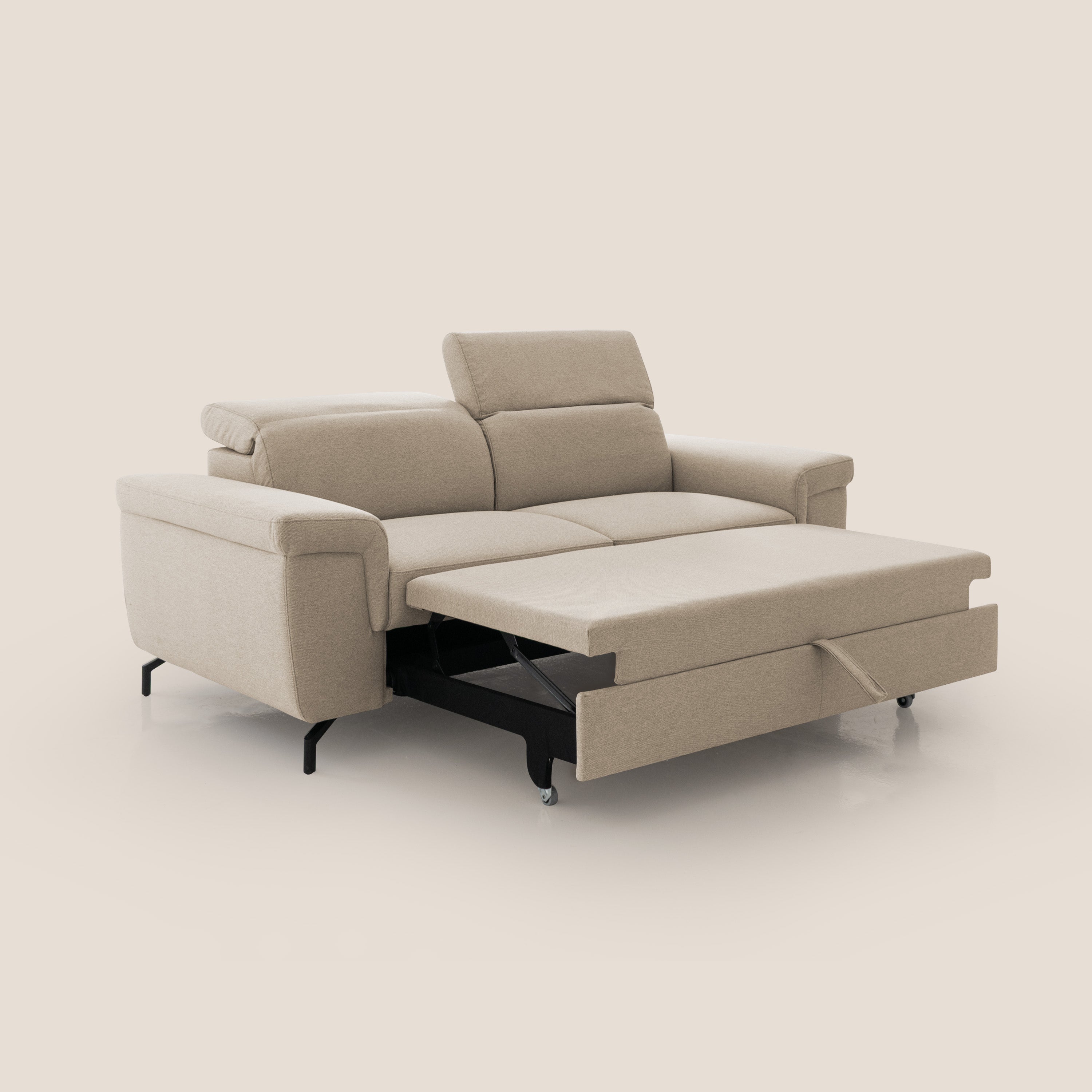 Aisha Divano con poggiapiedi estraibile piedini alti e poggiatesta reclinabili in tessuto Smacchiabile T05 beige - divitt.sbs